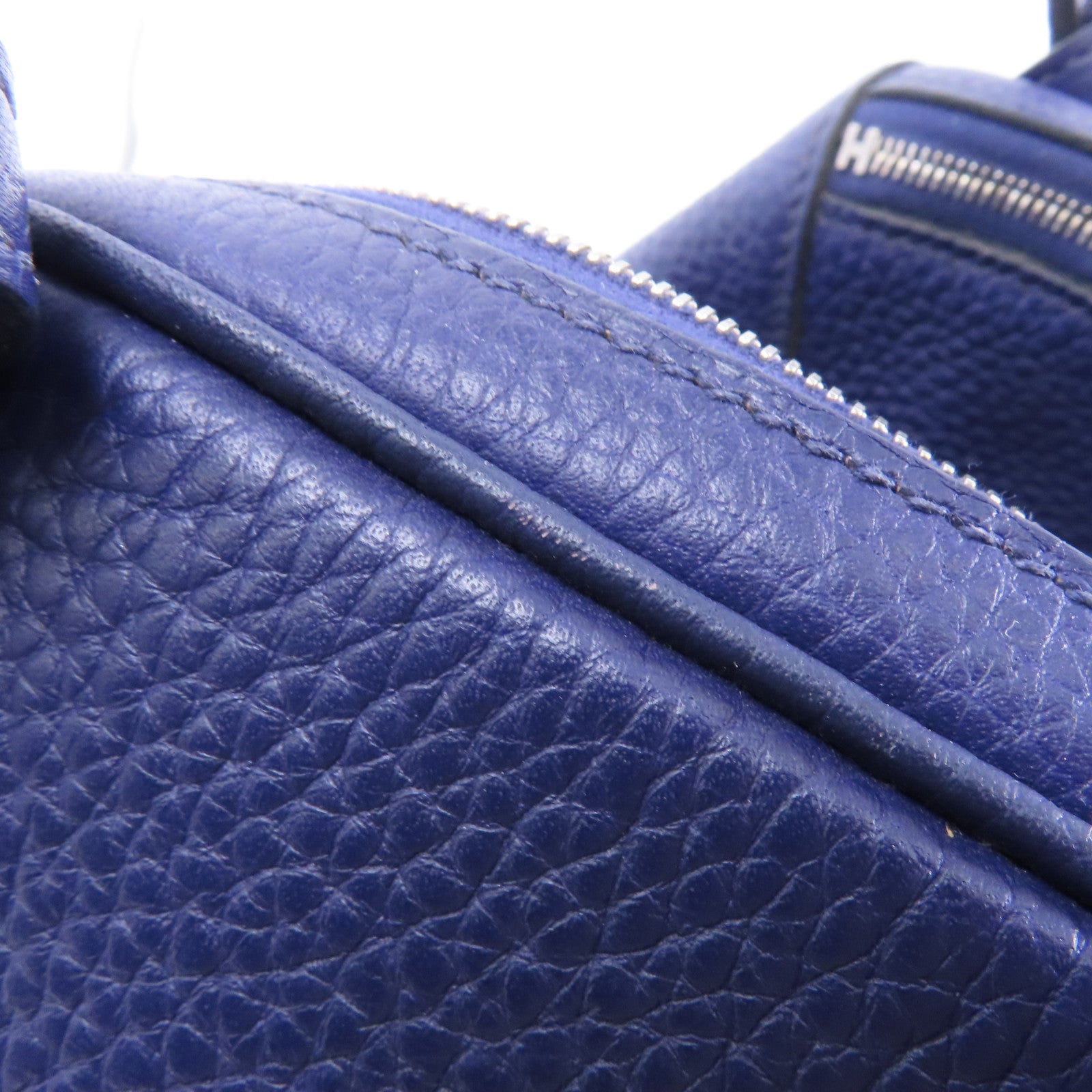 HERMES Clemence皮革Lindy 26銀扣手挽肩背兩用袋藍色/Bleu Saphir