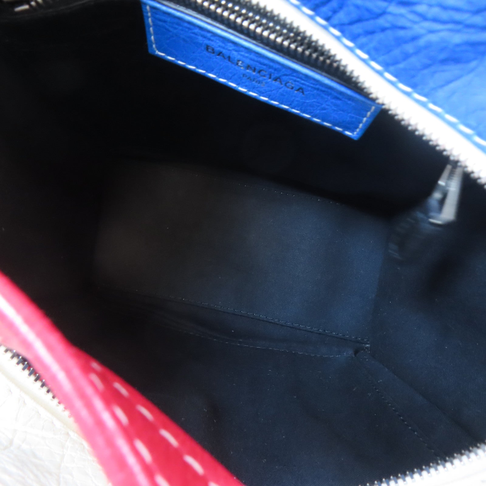 BALENCIAGA 牛皮皮革Bazar Bag銀扣手挽肩背兩用袋紅色/白色/藍色