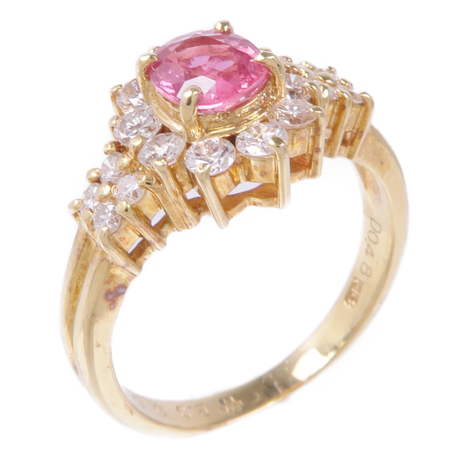 JEWELRY 18K黃金Pink Sapphire Diamond Ring紅寶石/鑽石戒指US#4.25