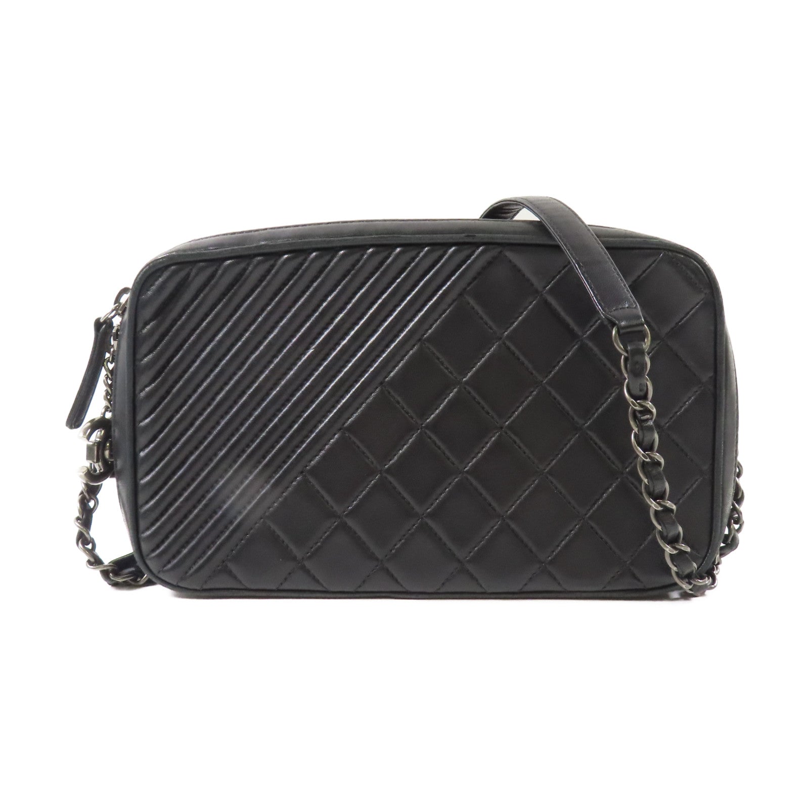CHANEL 牛皮皮革Chain Shoulder Bag銀扣鏈帶肩背袋