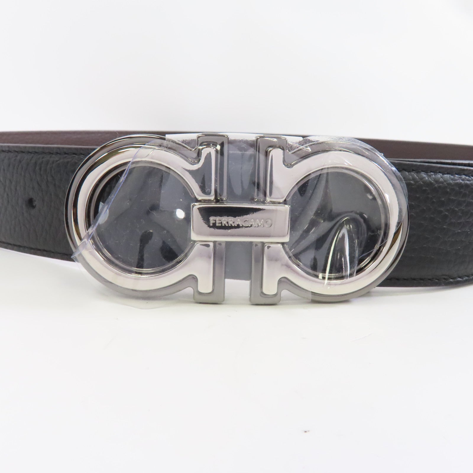 Salvatore Ferragamo 皮革Belt銀扣皮帶黑色/啡色