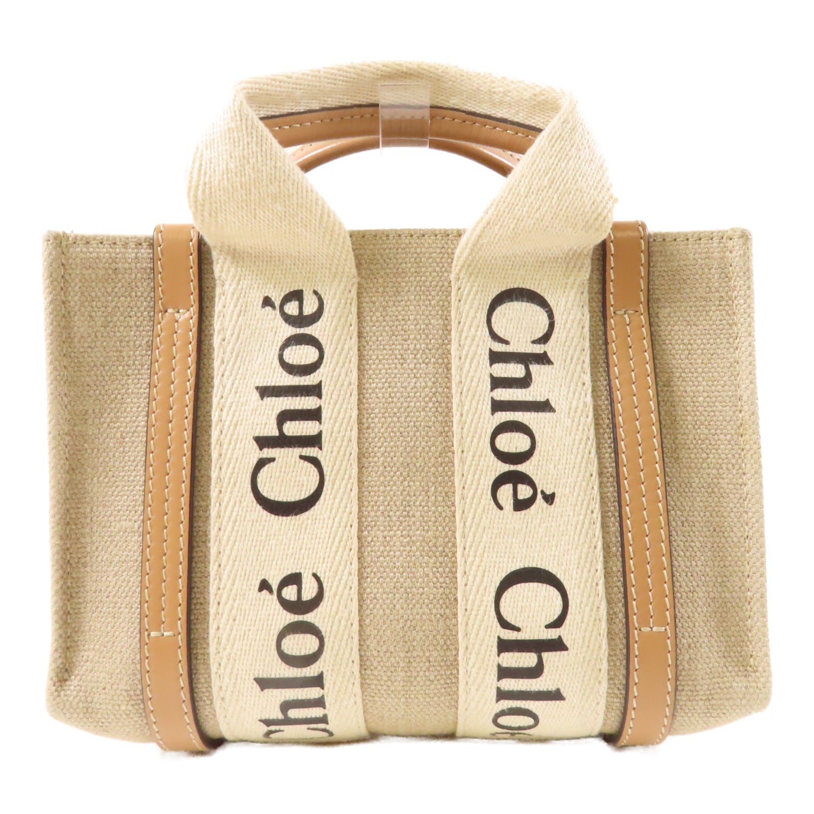 Chloe 帆布Nano Woody手挽肩背兩用袋米色