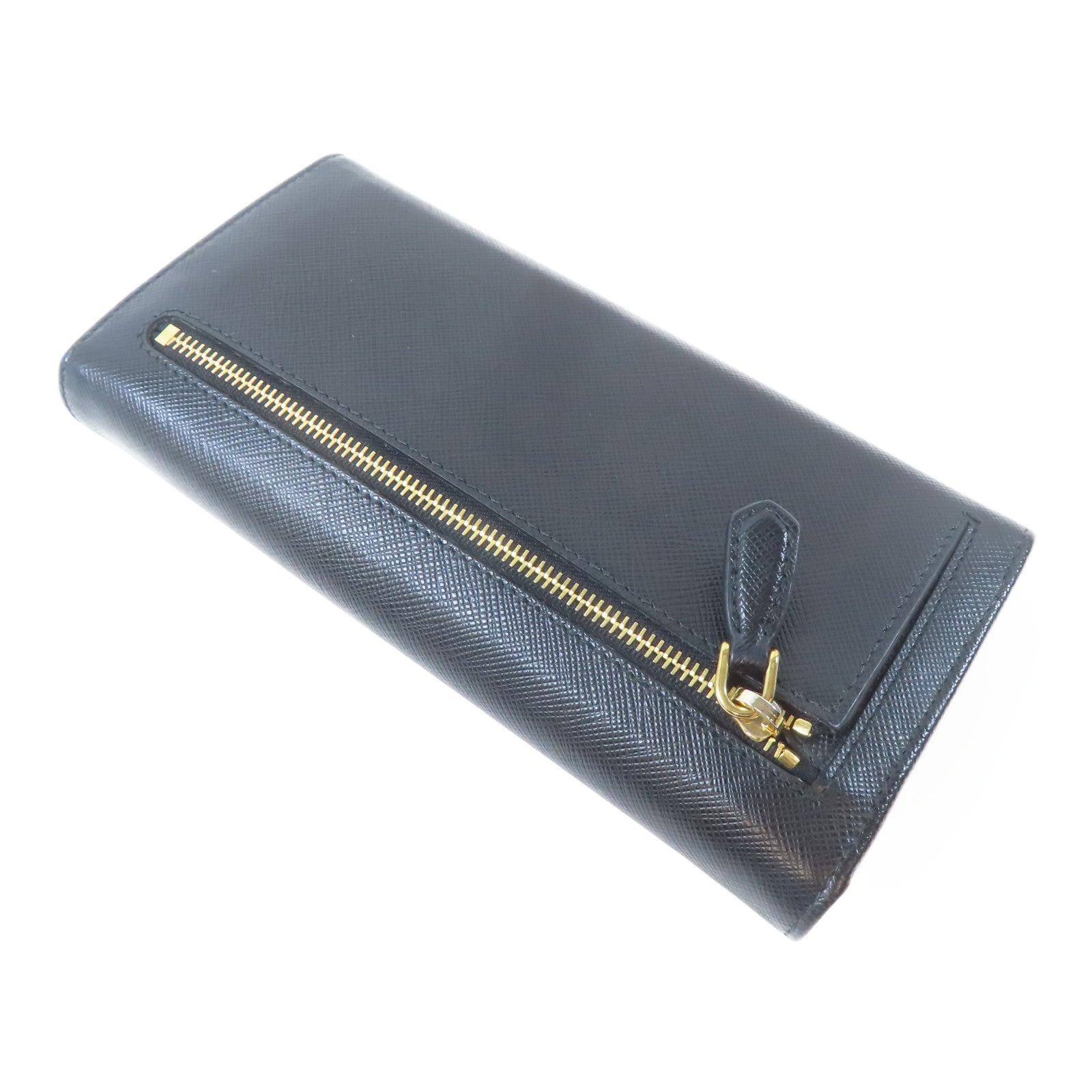 PRADA Saffiano皮革Long Wallet金扣長錢包黑色