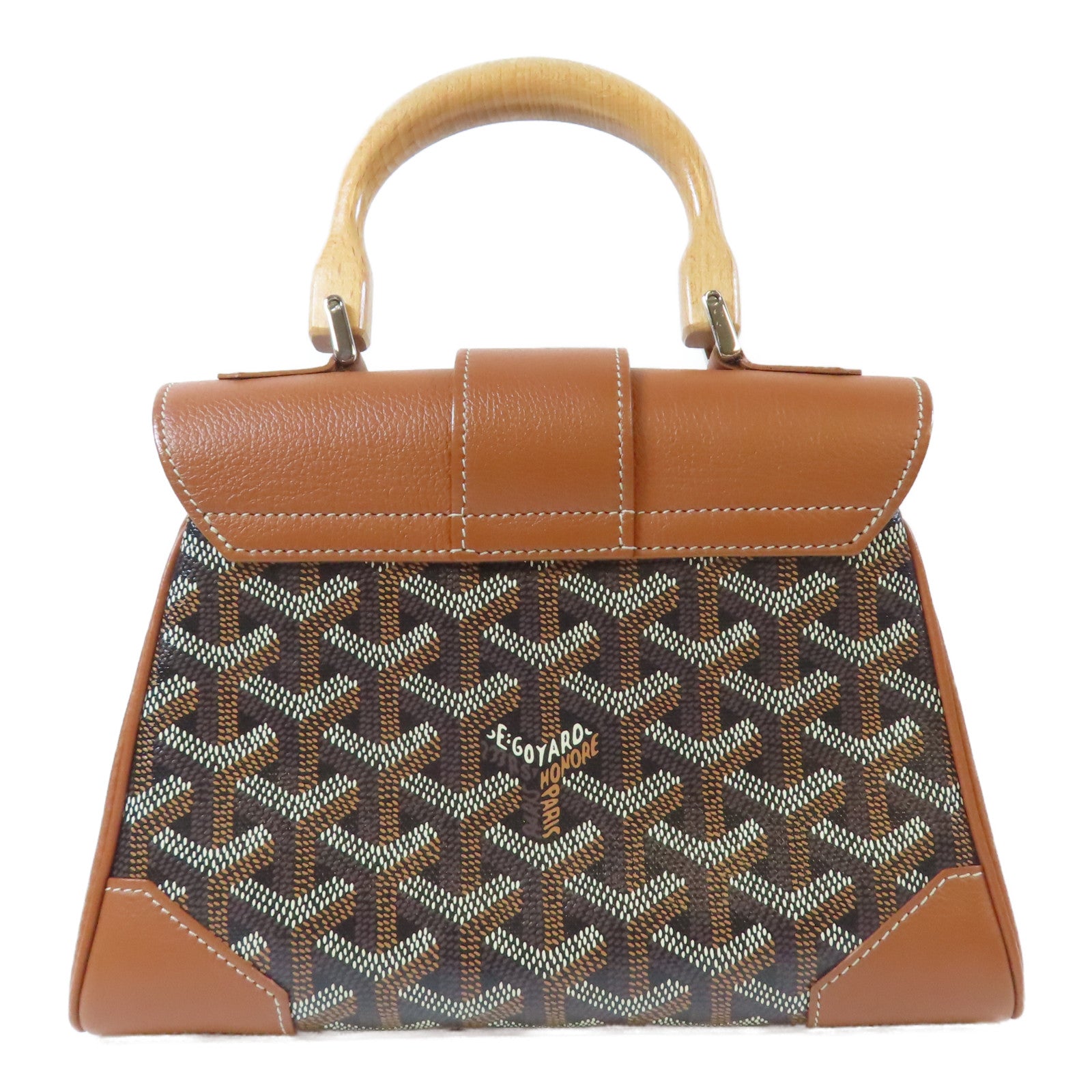 GOYARD 牛皮皮革/塗層帆布Mini Goyardine Saigon手挽肩背兩用袋啡色/黑色