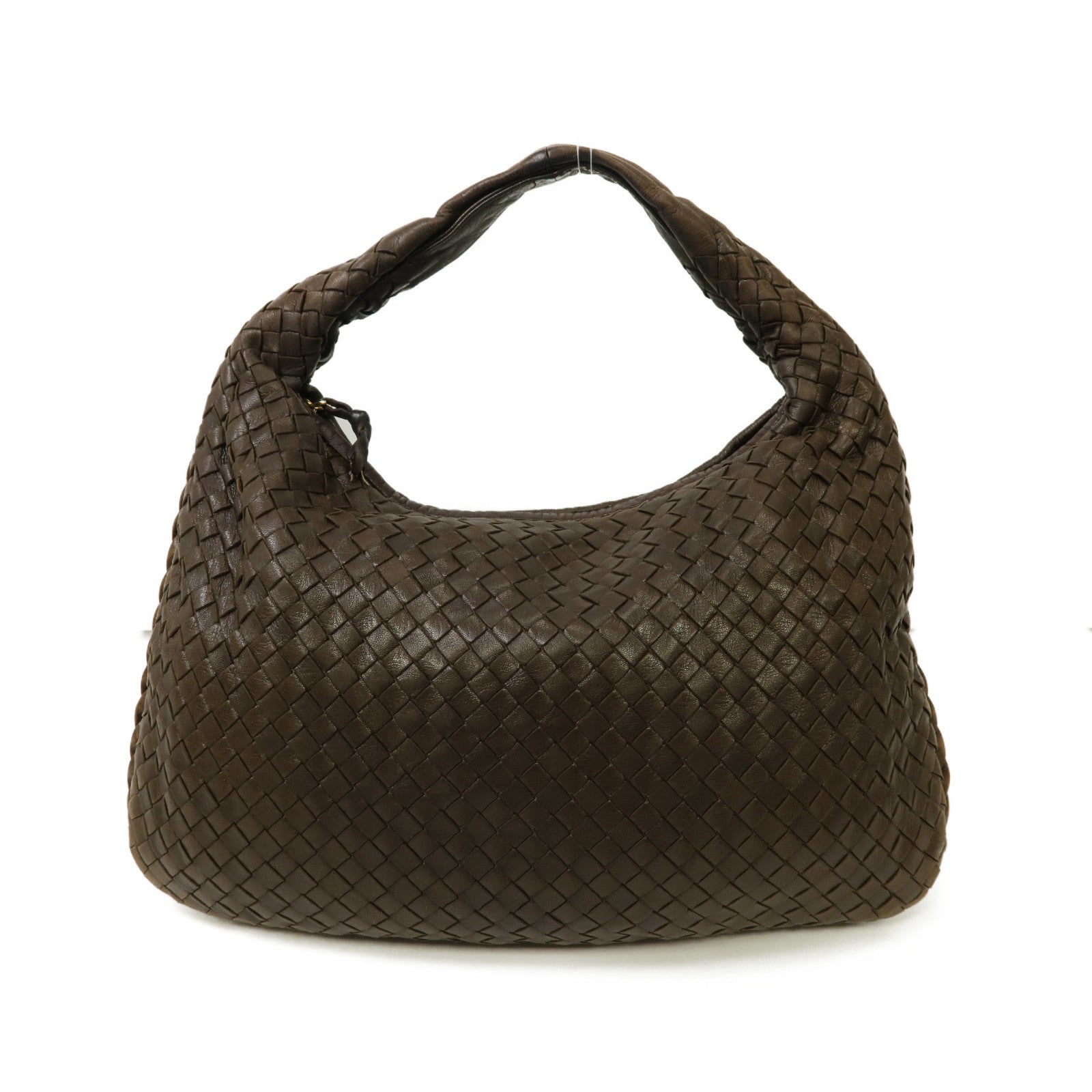 BOTTEGA VENETA 織紋羊皮皮革Hand Bag金扣手提袋啡色