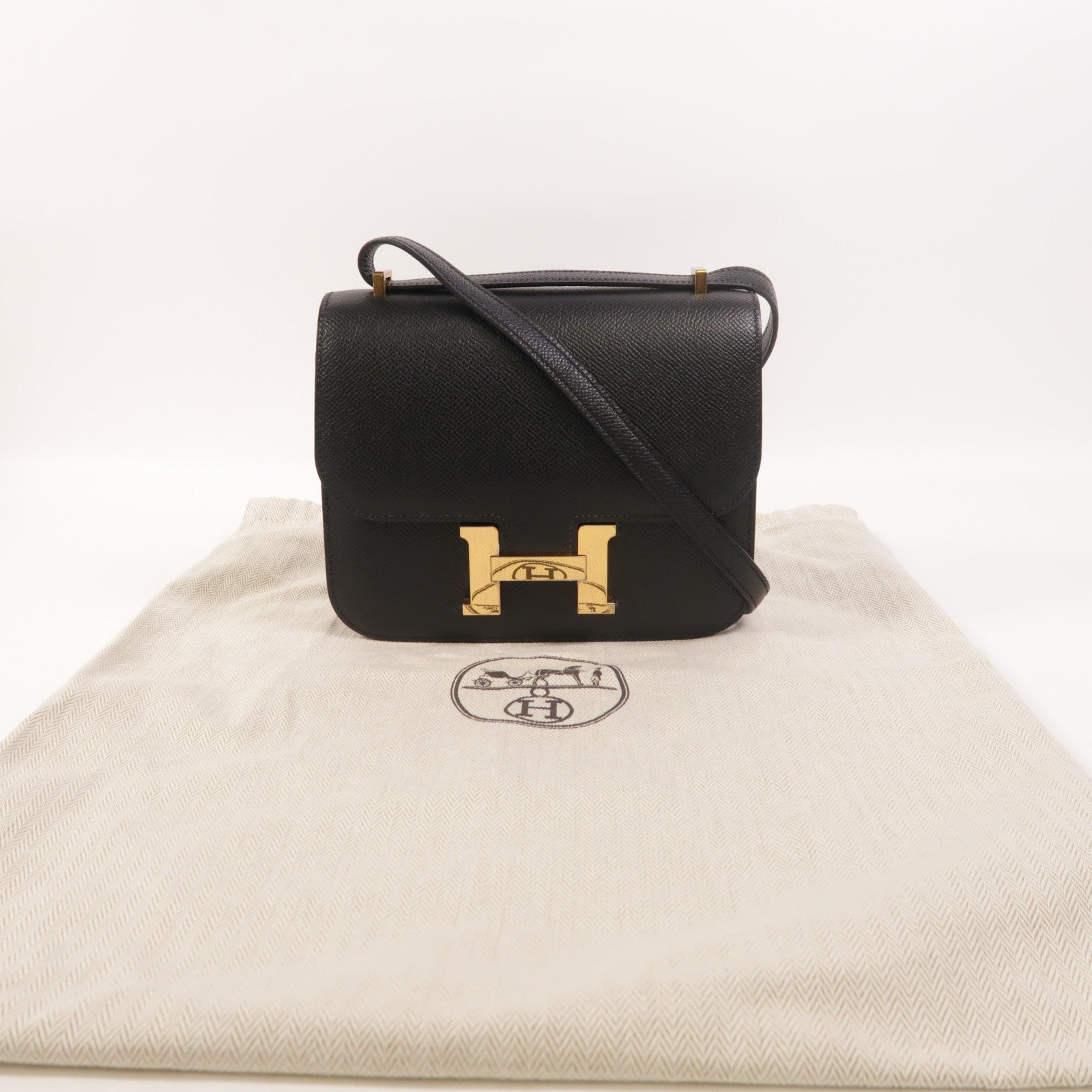 HERMES Epsom皮革Constance Mini金扣肩背袋Noir