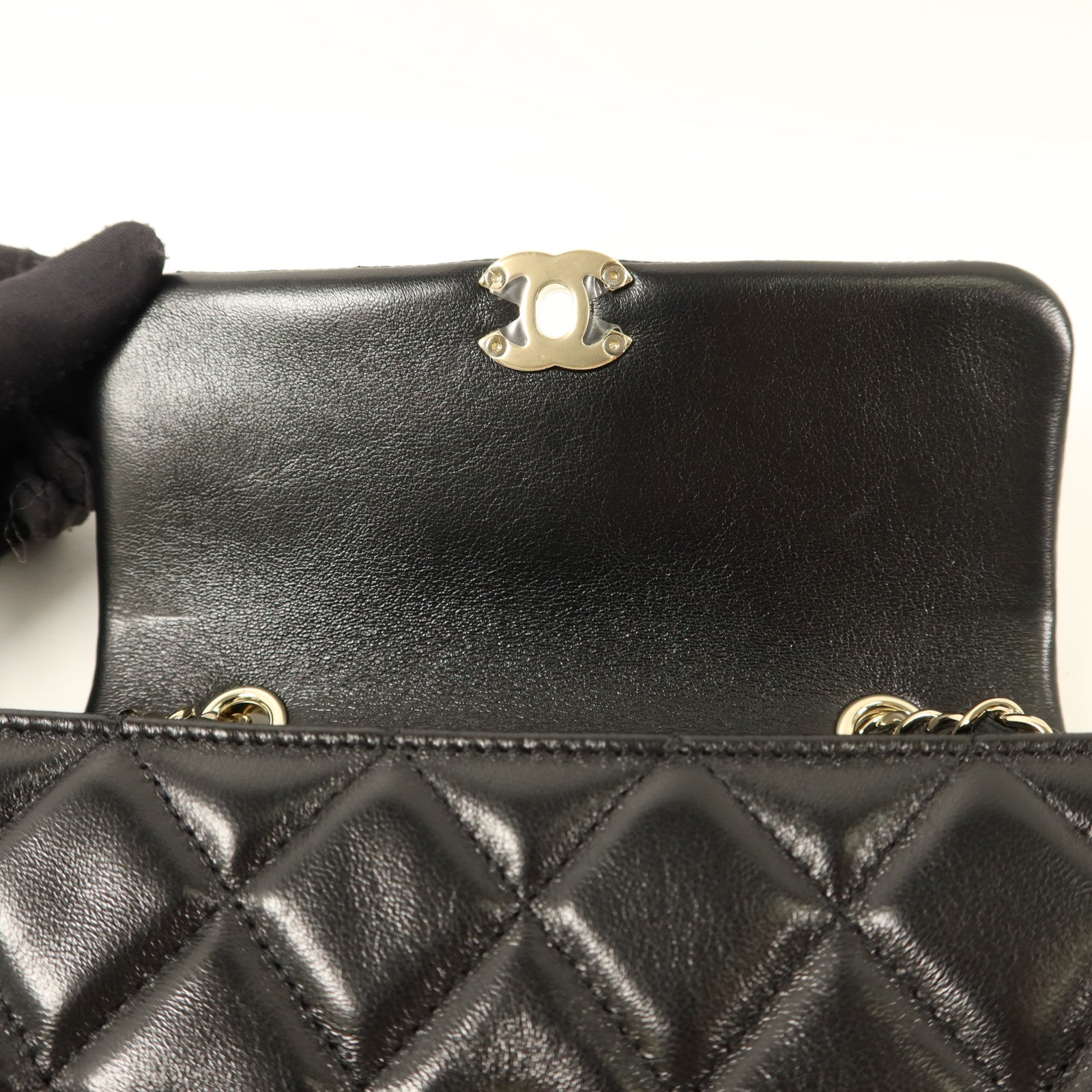 CHANEL 羊皮皮革Mini Flap Bag金扣鏈帶肩背袋