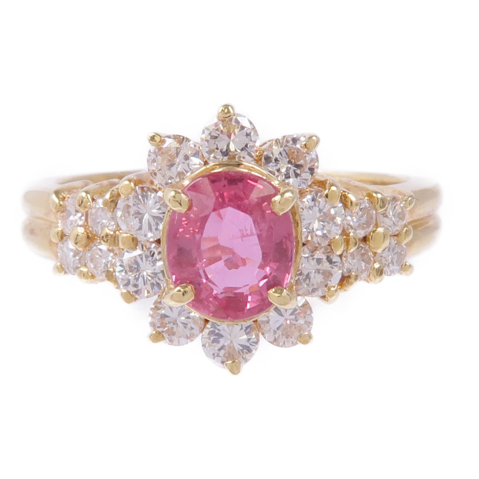 JEWELRY 18K黃金Pink Sapphire Diamond Ring紅寶石/鑽石戒指US#4.25