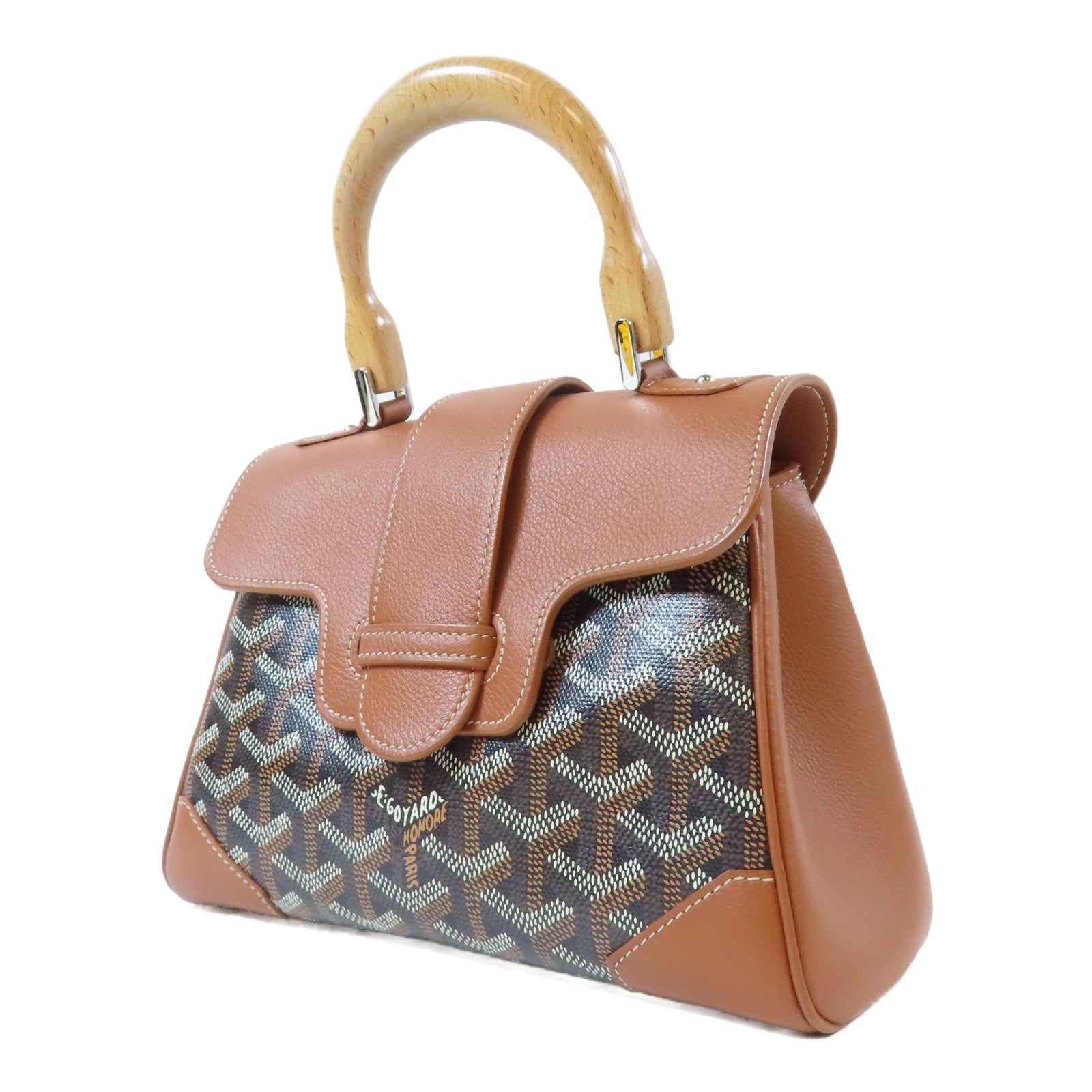 GOYARD 牛皮皮革/塗層帆布Mini Goyardine Saigon手挽肩背兩用袋啡色/黑色