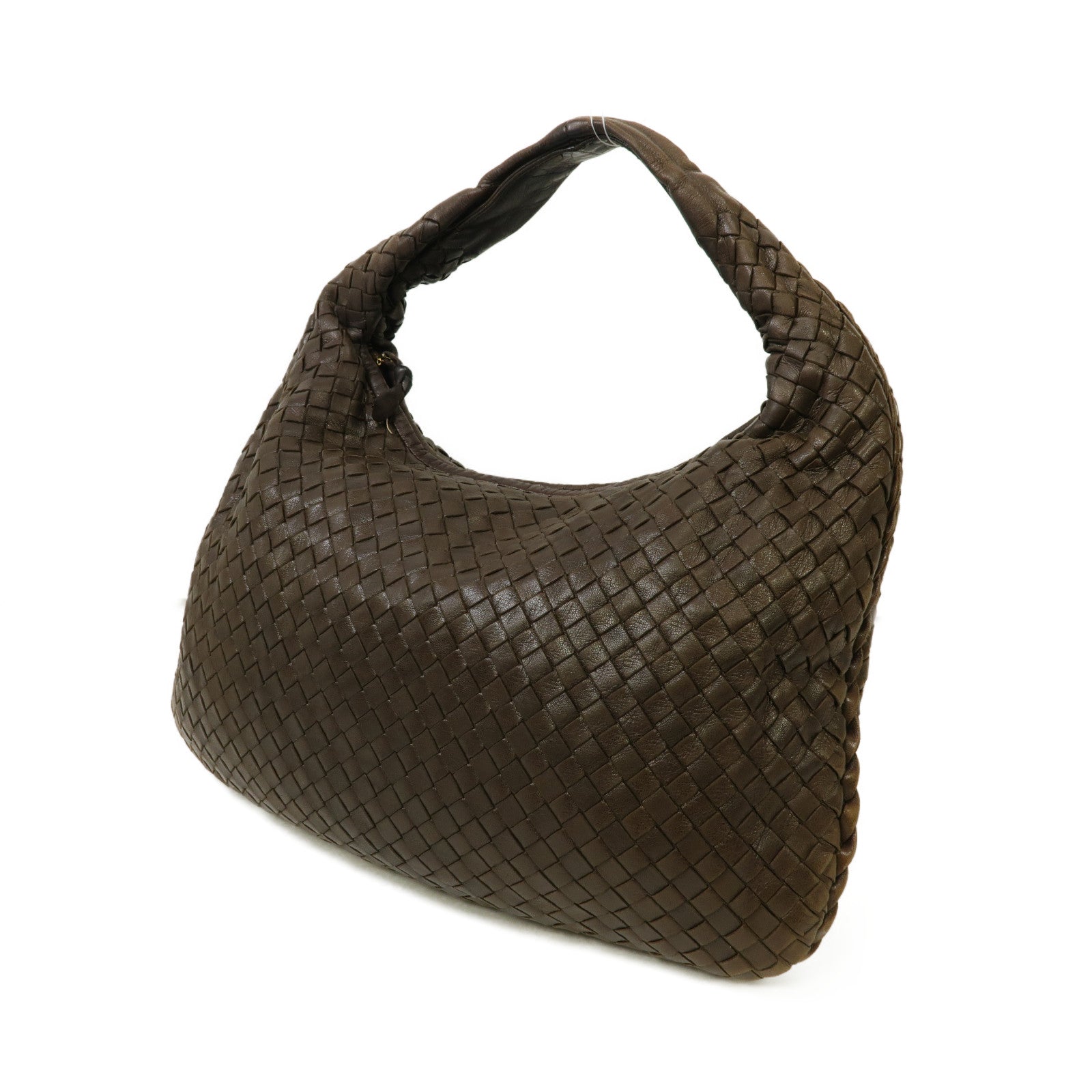 BOTTEGA VENETA 織紋羊皮皮革Hand Bag金扣手提袋啡色