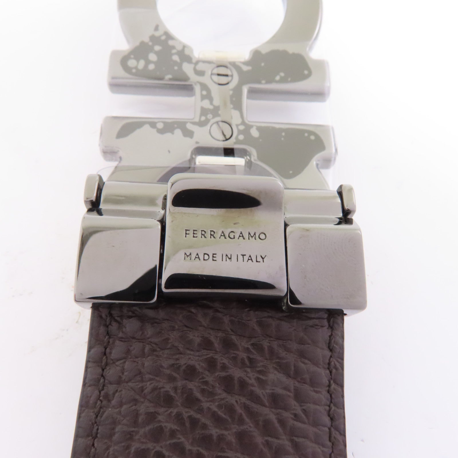 Salvatore Ferragamo 皮革Belt銀扣皮帶黑色/啡色