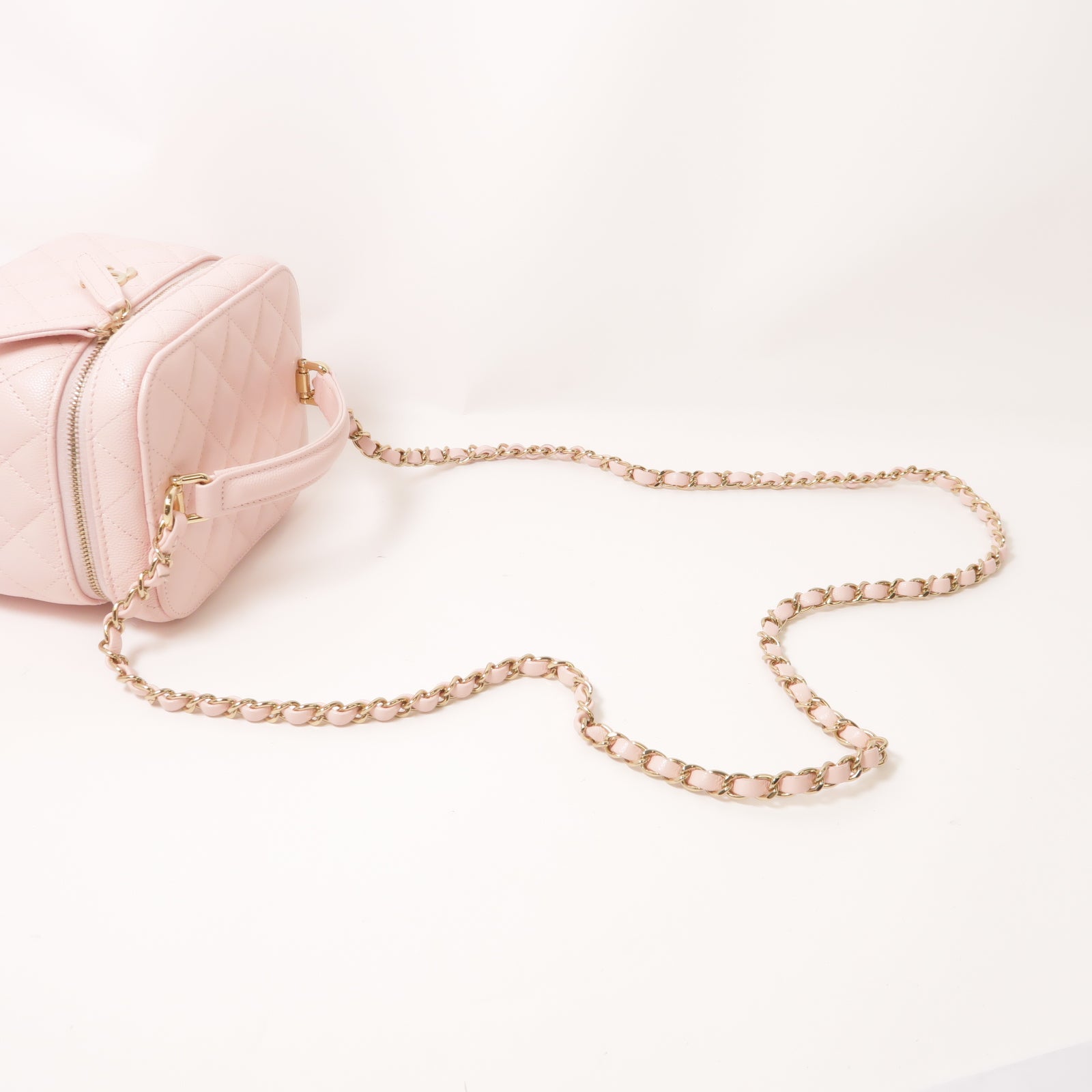 CHANEL 菱格Caviar皮革2 Way Shoulder金扣肩背袋粉紅色