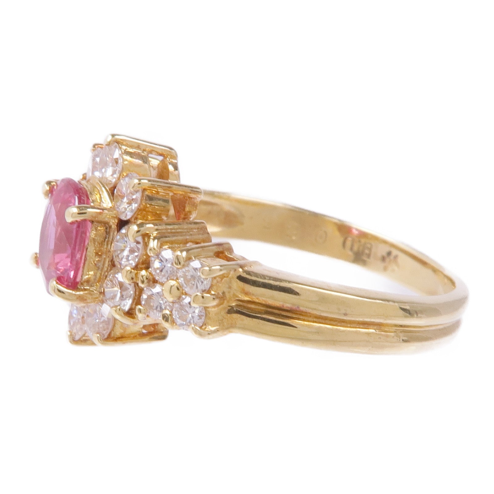 JEWELRY 18K黃金Pink Sapphire Diamond Ring紅寶石/鑽石戒指US#4.25