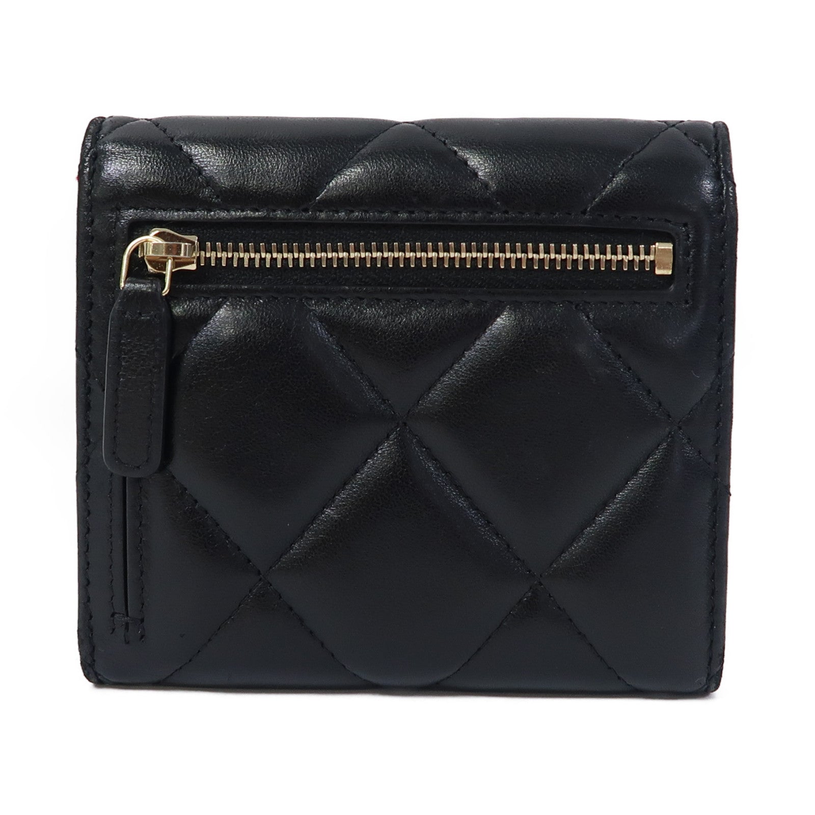 CHANEL 菱格羊皮皮革Chanel 19 Wallet銀扣錢包黑色