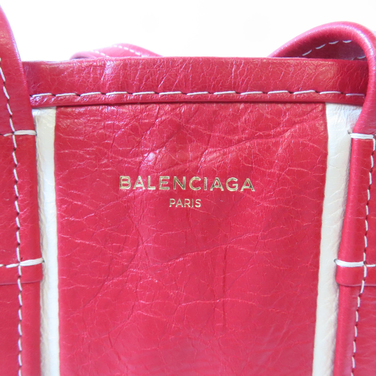 BALENCIAGA 牛皮皮革Bazar Bag銀扣手挽肩背兩用袋紅色/白色/藍色