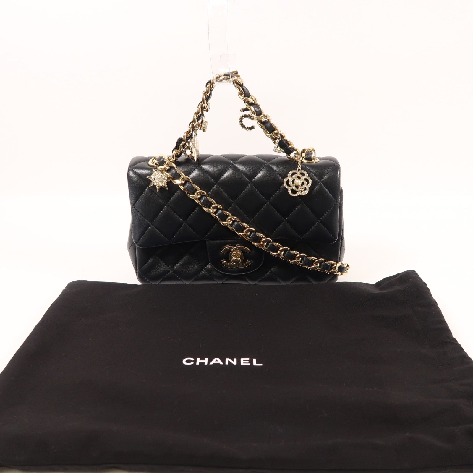 CHANEL 牛皮皮革Mini Coco Charms Flap Bag金扣鏈帶手挽肩背兩用袋