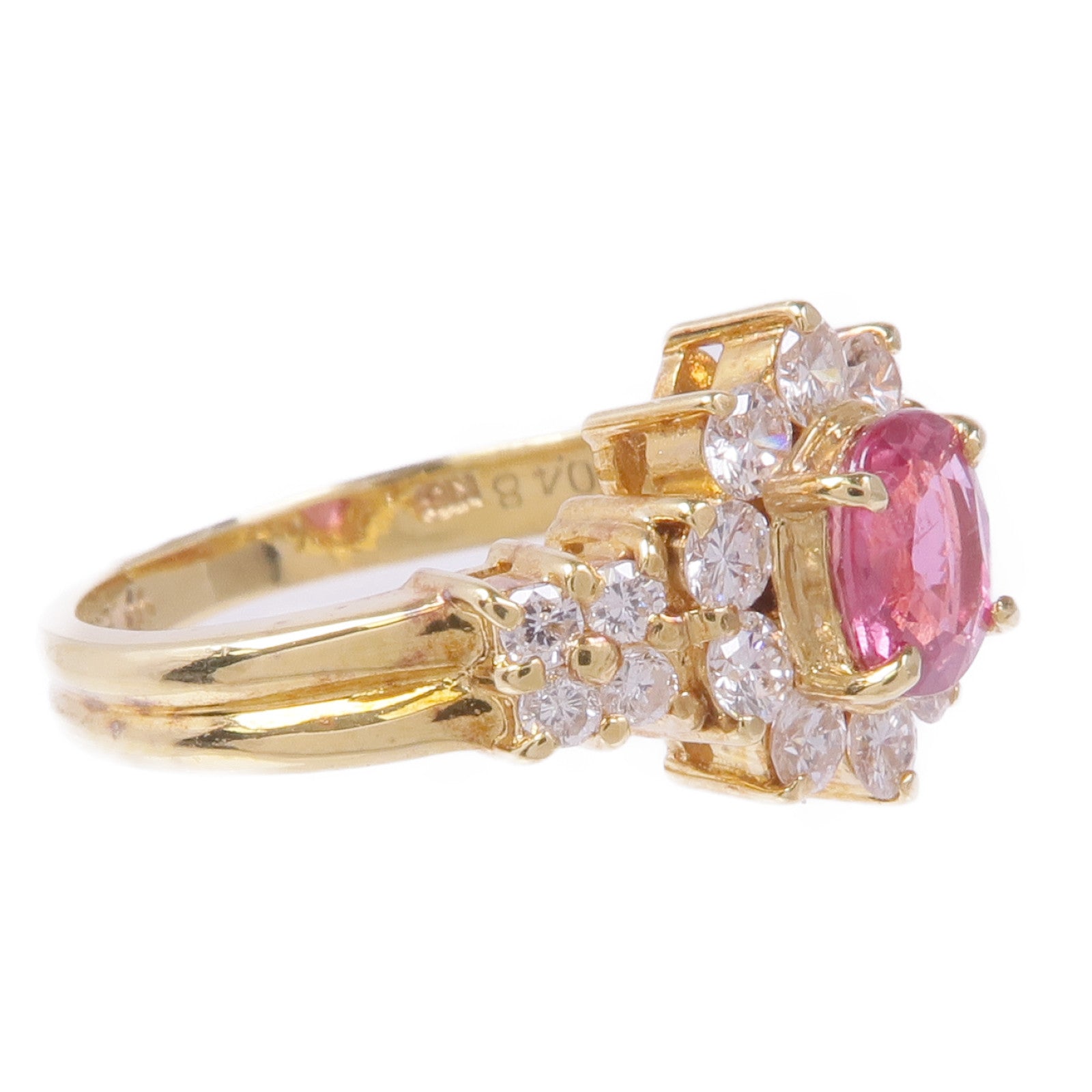 JEWELRY 18K黃金Pink Sapphire Diamond Ring紅寶石/鑽石戒指US#4.25