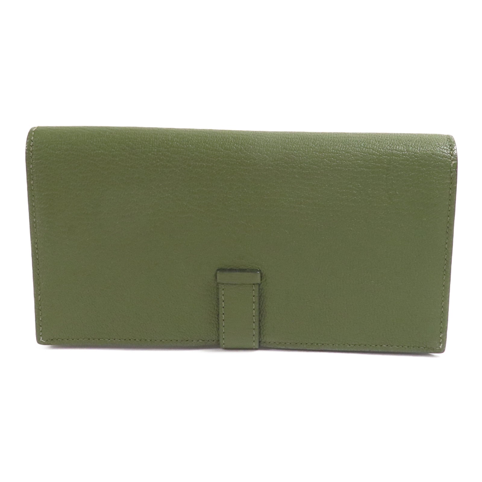 HERMES Chevre皮革Bearn Long Wallet銀扣長錢包Green