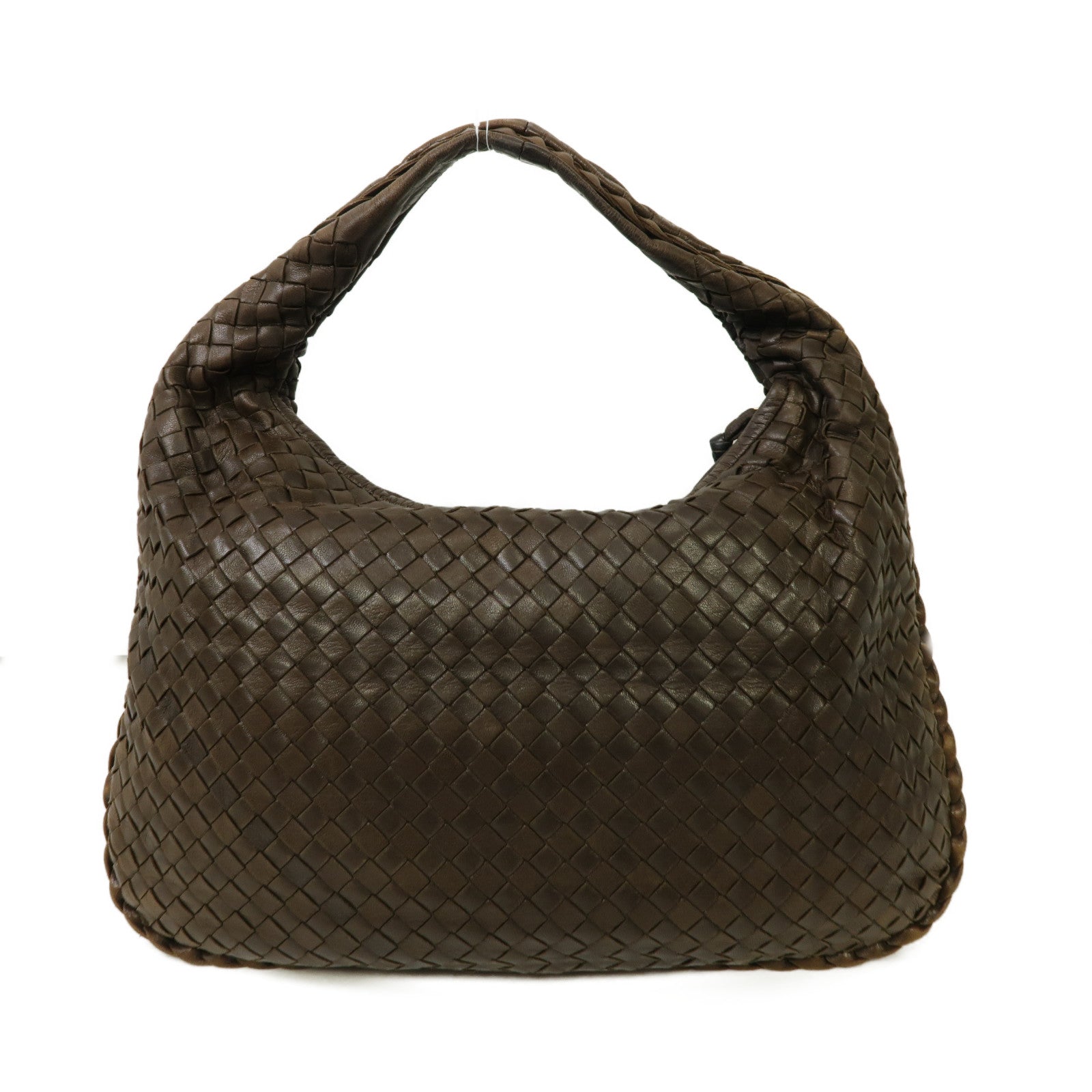 BOTTEGA VENETA 織紋羊皮皮革Hand Bag金扣手提袋啡色