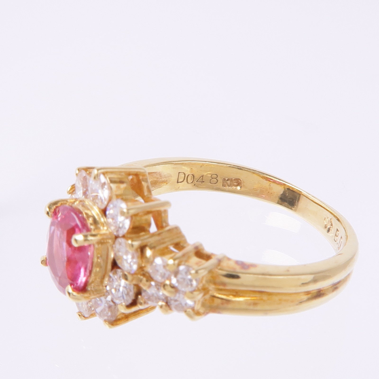 JEWELRY 18K黃金Pink Sapphire Diamond Ring紅寶石/鑽石戒指US#4.25
