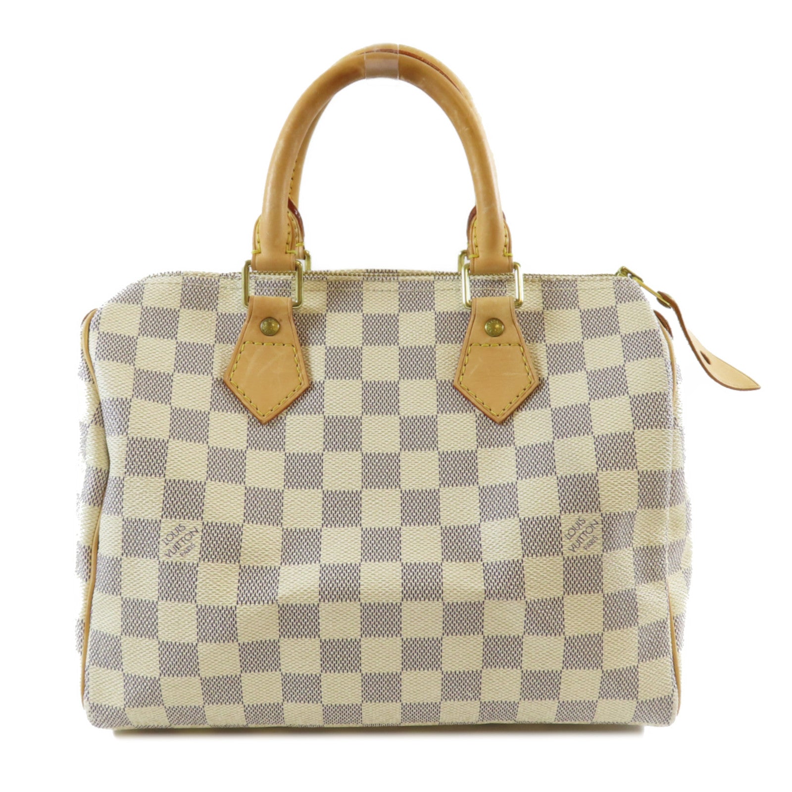 LOUIS VUITTON **【激減優惠】Damier Azur Speedy 25金扣手挽袋白色/啡色