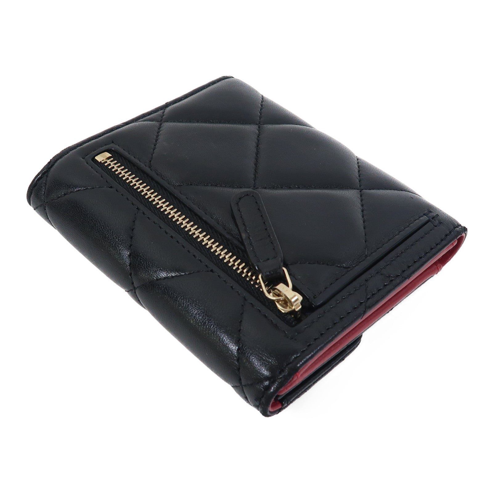 CHANEL 菱格羊皮皮革Chanel 19 Wallet銀扣錢包黑色