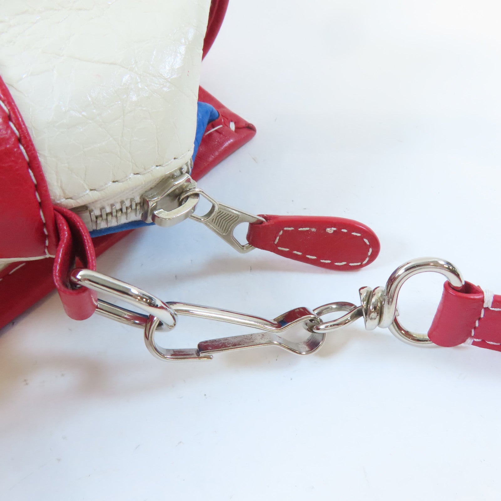 BALENCIAGA 牛皮皮革Bazar Bag銀扣手挽肩背兩用袋紅色/白色/藍色