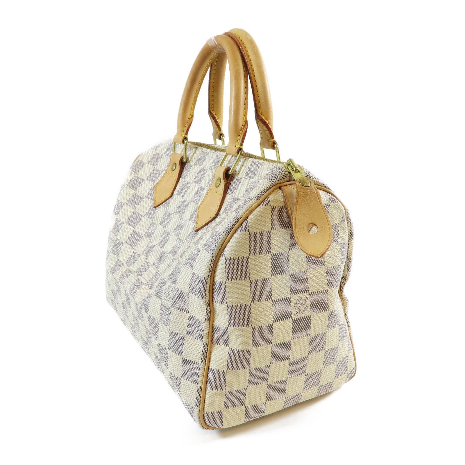 LOUIS VUITTON **【激減優惠】Damier Azur Speedy 25金扣手挽袋白色/啡色