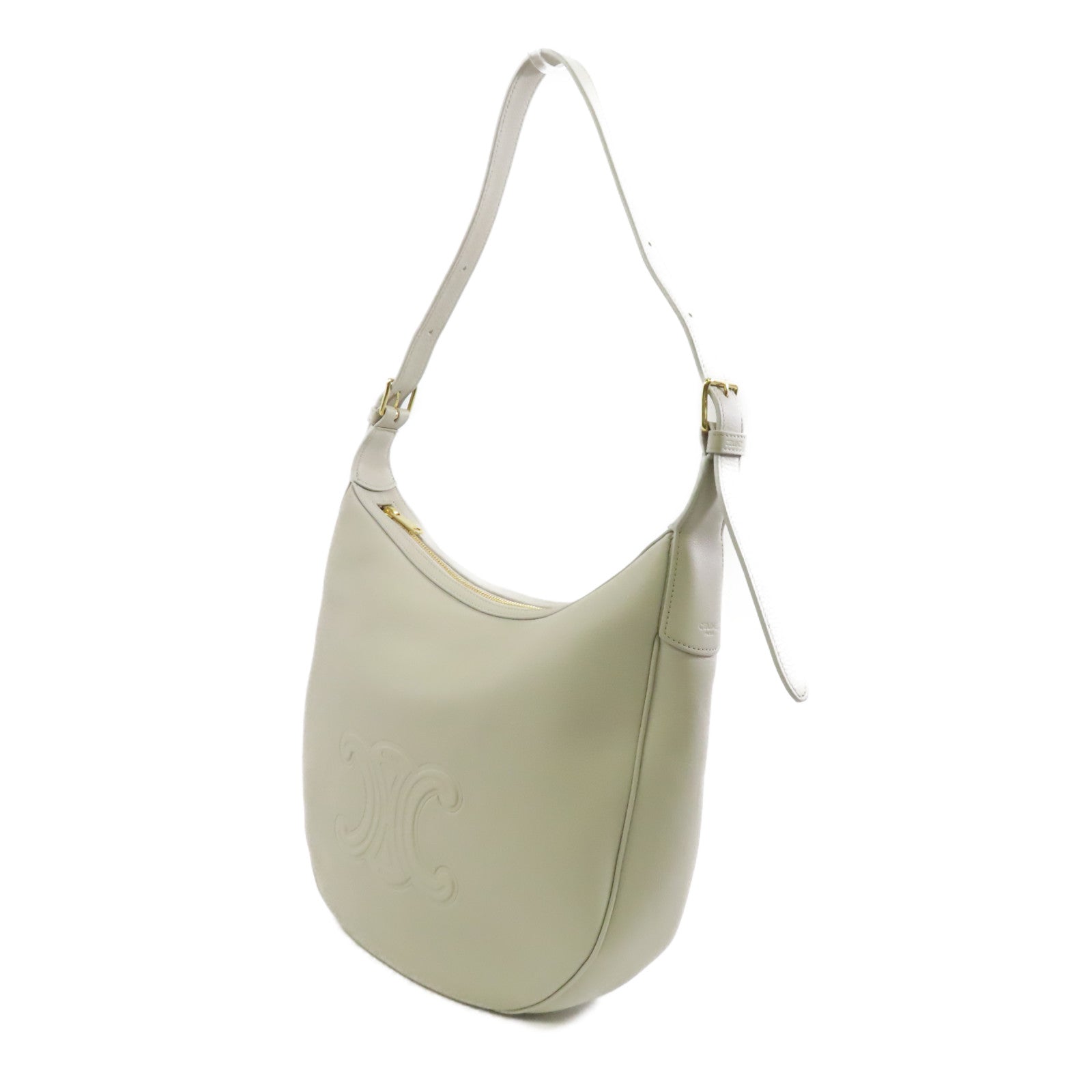 CELINE 牛皮皮革Heloise Triomphe金扣肩背袋灰色