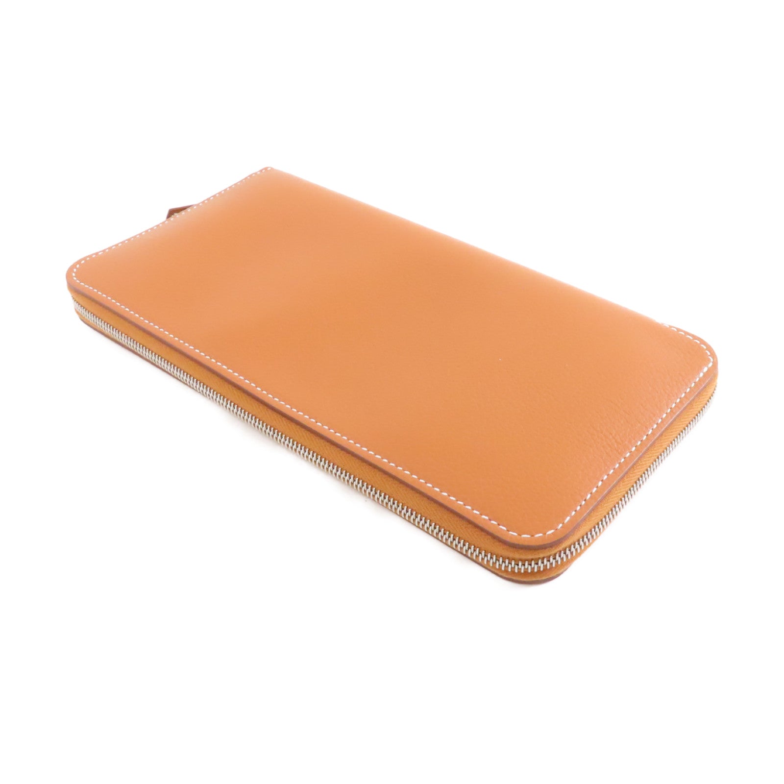 HERMES Evercolor皮革Silk in Wallet銀扣長錢包經典駝色