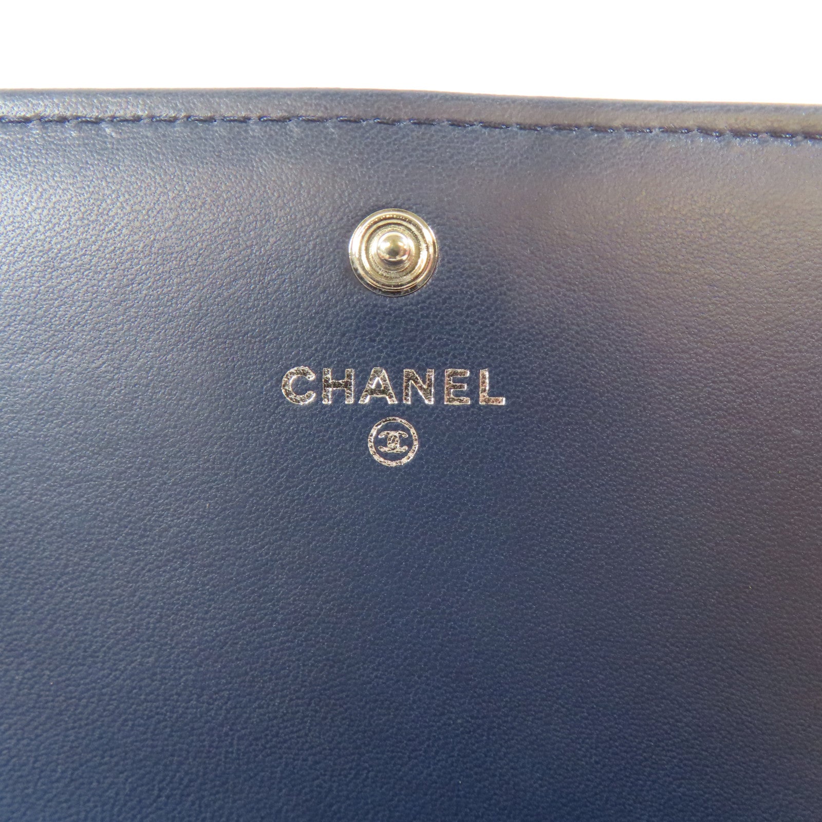 CHANEL 菱格/斜紋羊皮皮革Long Wallet銀扣長錢包藍色