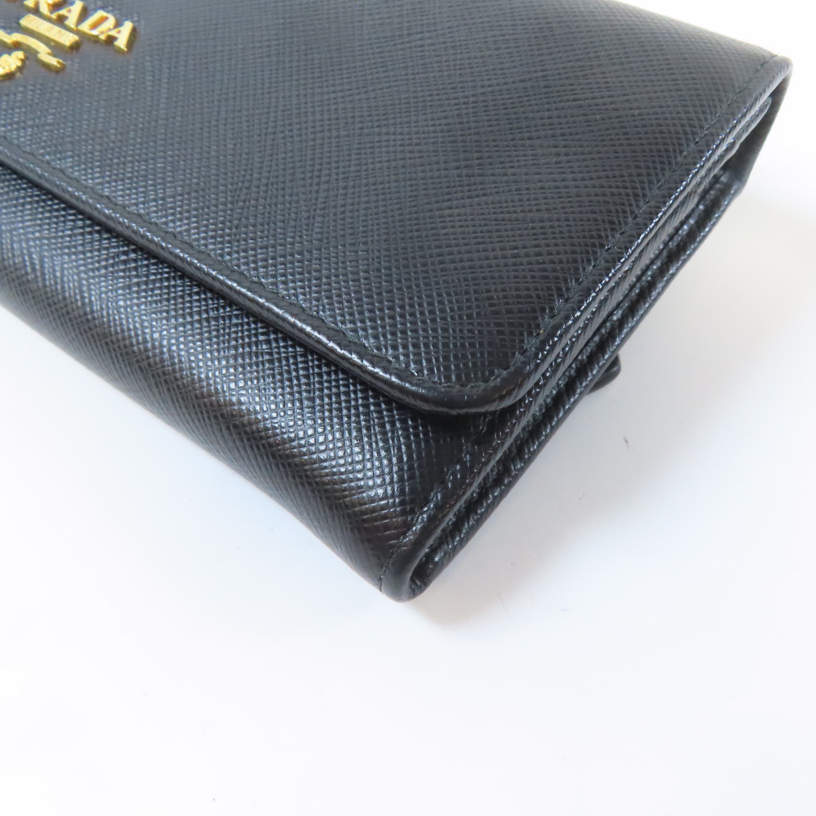 PRADA Saffiano皮革Long Wallet金扣長錢包黑色