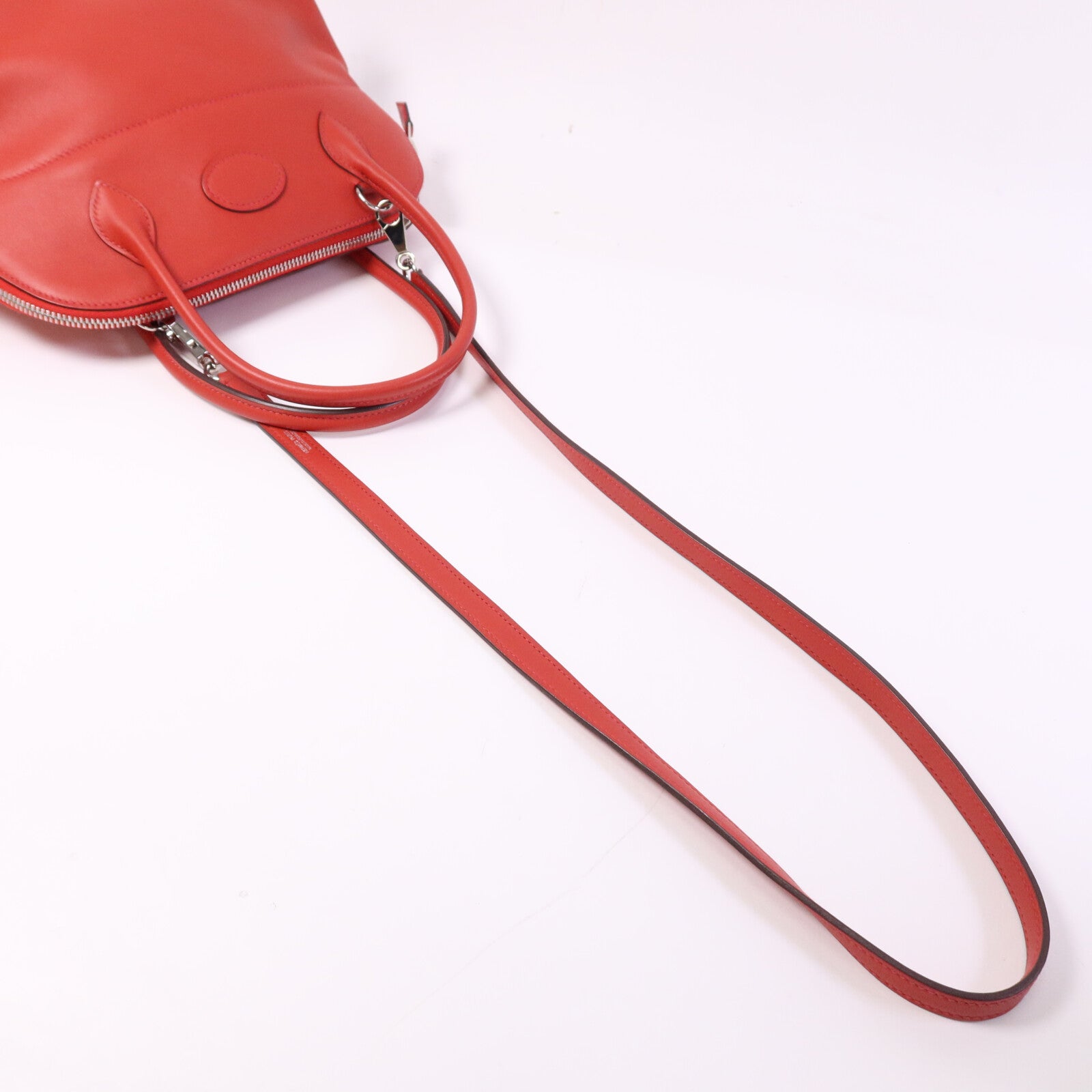 HERMES Swift皮革Bolide 27銀扣手挽肩背兩用袋Rouge Tomate