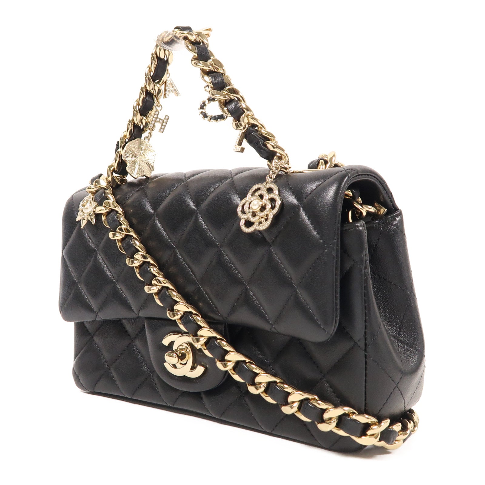 CHANEL 牛皮皮革Mini Coco Charms Flap Bag金扣鏈帶手挽肩背兩用袋