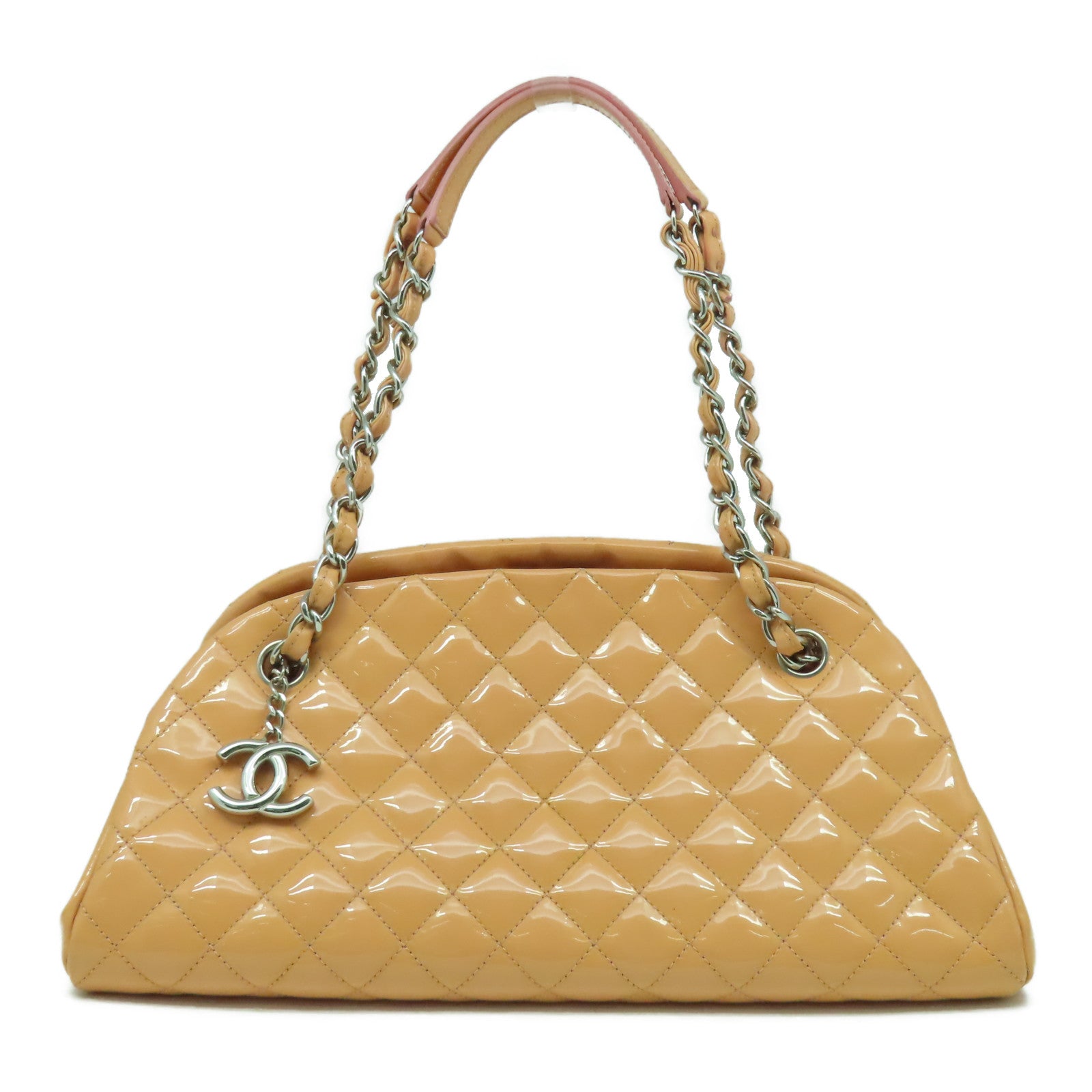 CHANEL 【清倉大減價】菱格漆皮皮革Chain Shoulder Bag銀扣鏈帶肩背袋橙色