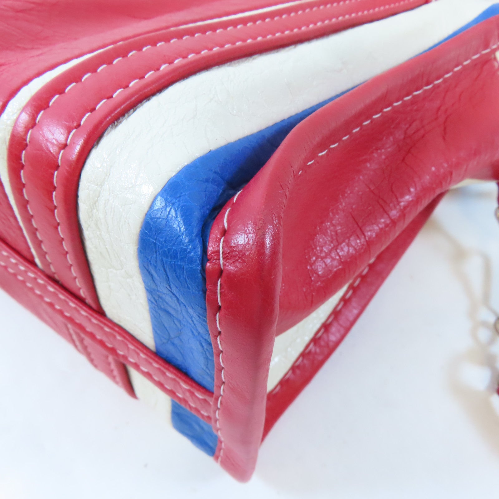 BALENCIAGA 牛皮皮革Bazar Bag銀扣手挽肩背兩用袋紅色/白色/藍色