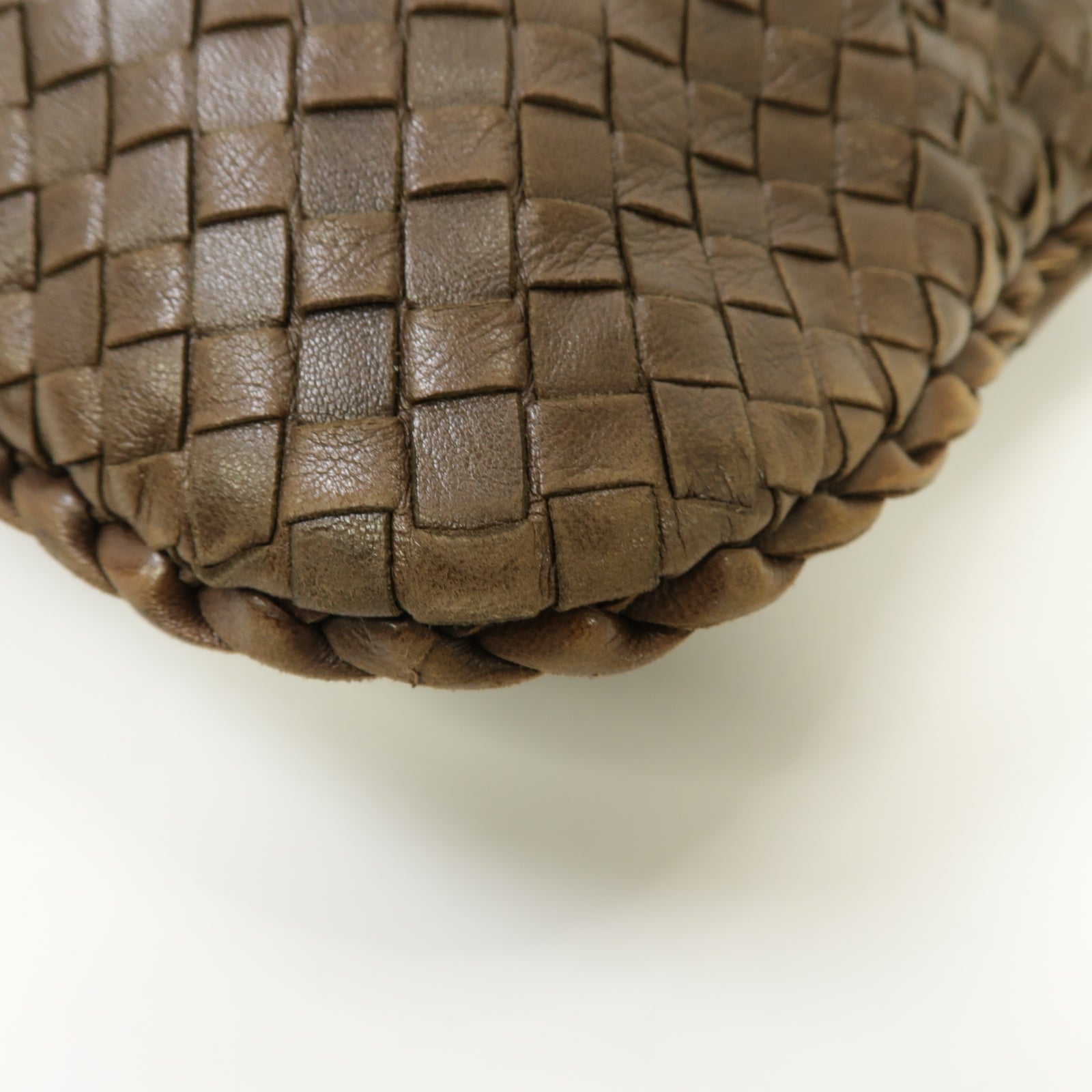 BOTTEGA VENETA 織紋羊皮皮革Hand Bag金扣手提袋啡色