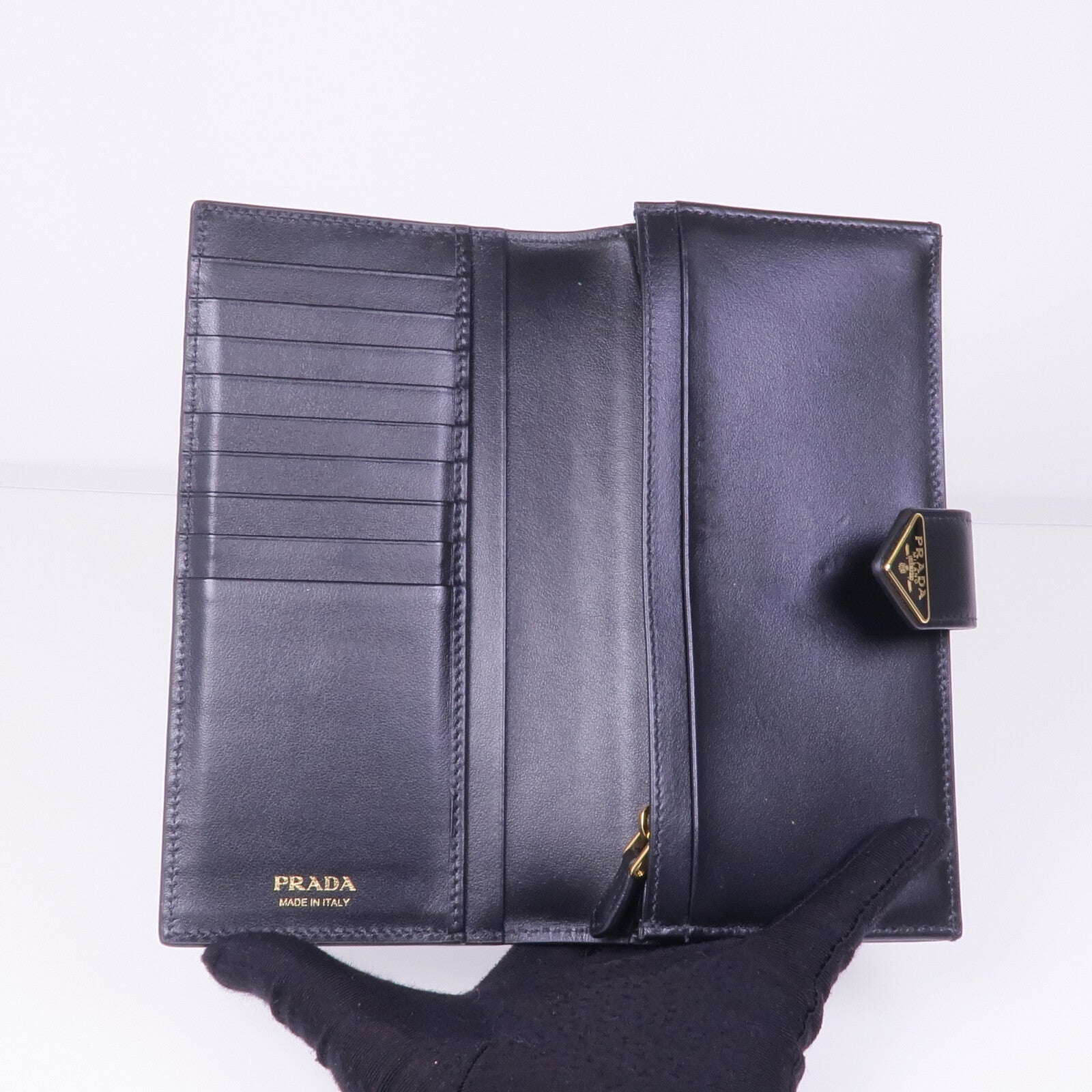 PRADA 牛皮皮革Long Wallet金扣長錢包