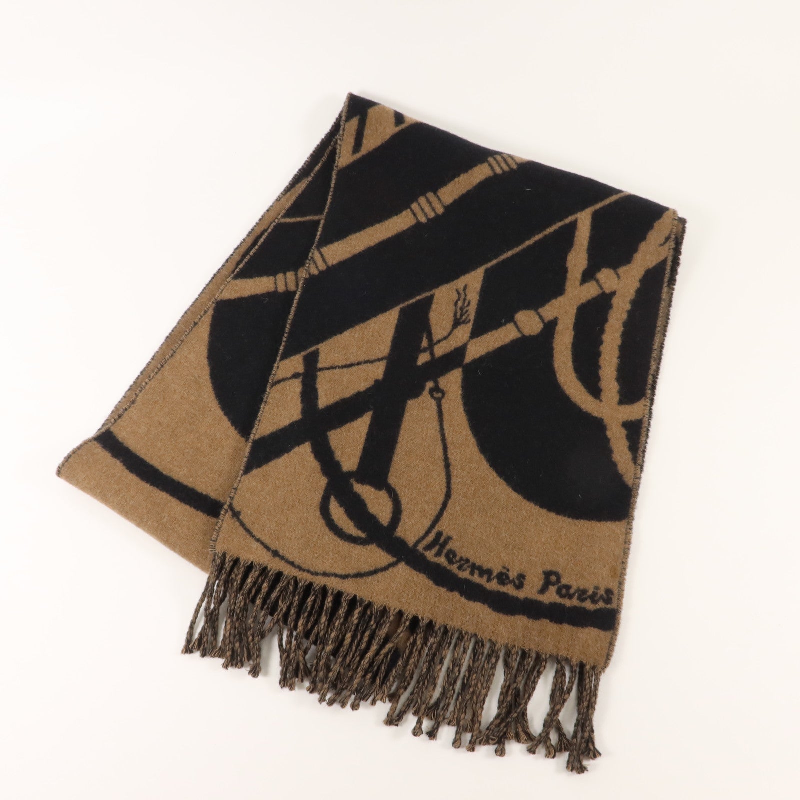 HERMES 羊絨Clic-Clac Scarf 150x25cm頸巾Noir/Etoupe