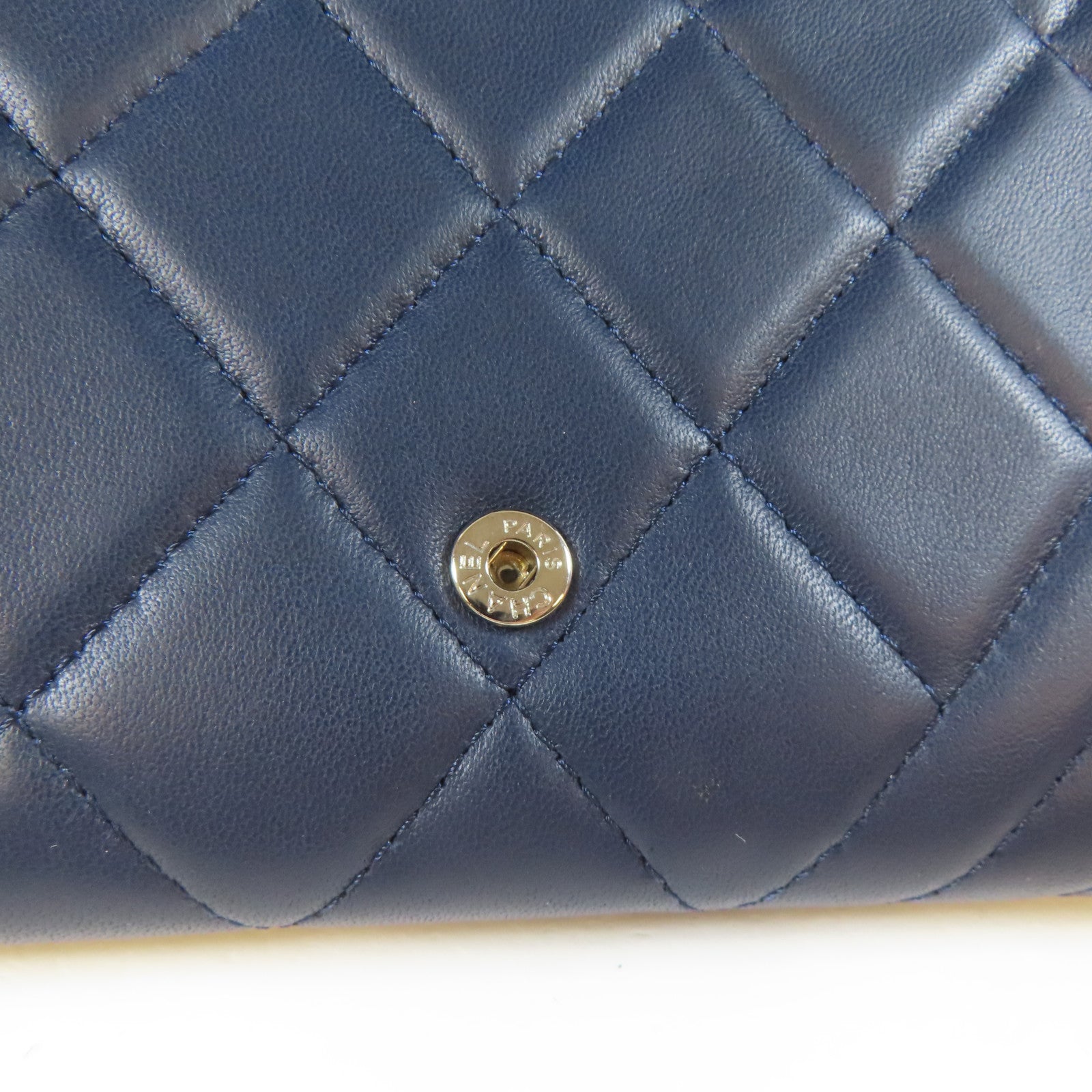 CHANEL 菱格/斜紋羊皮皮革Long Wallet銀扣長錢包藍色