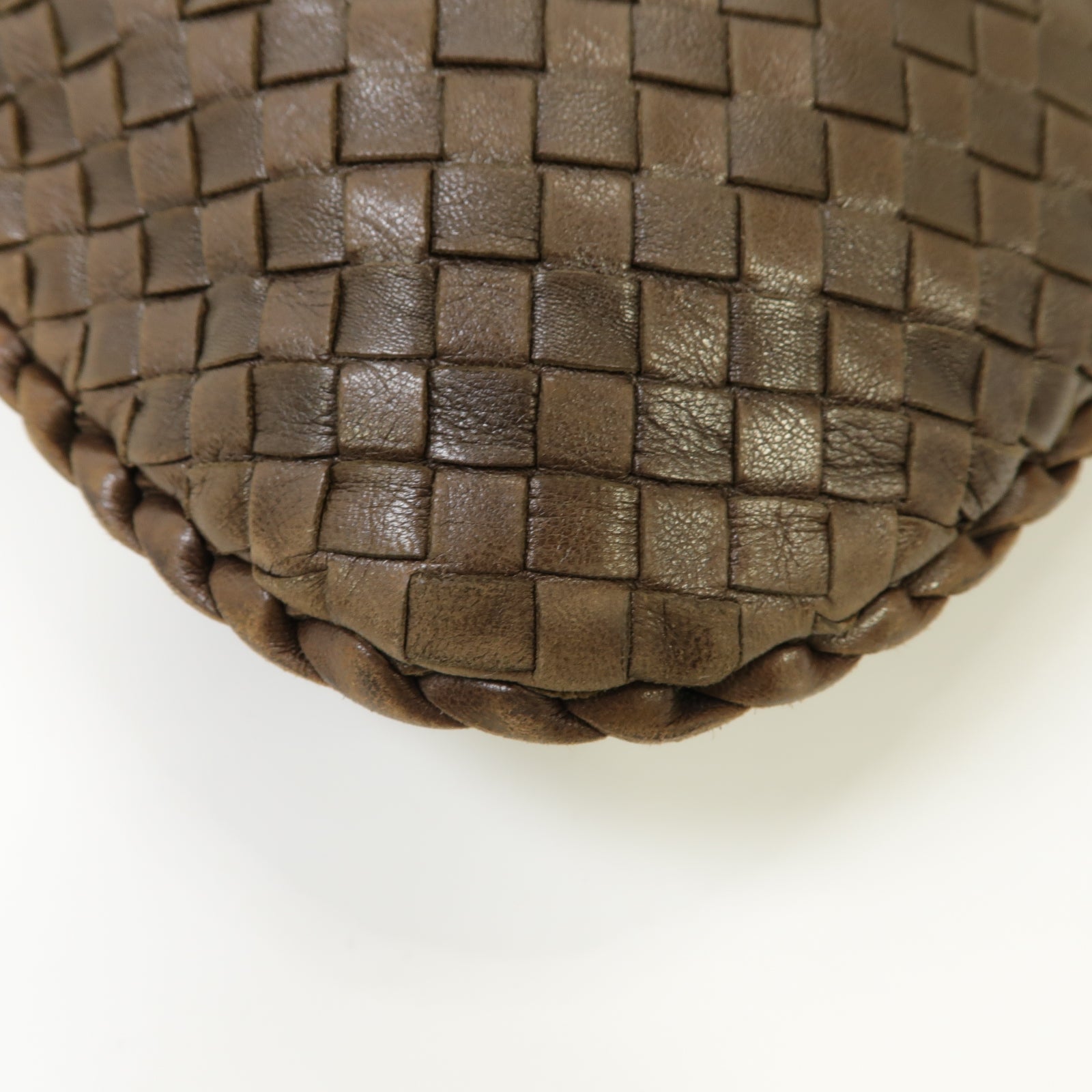 BOTTEGA VENETA 織紋羊皮皮革Hand Bag金扣手提袋啡色