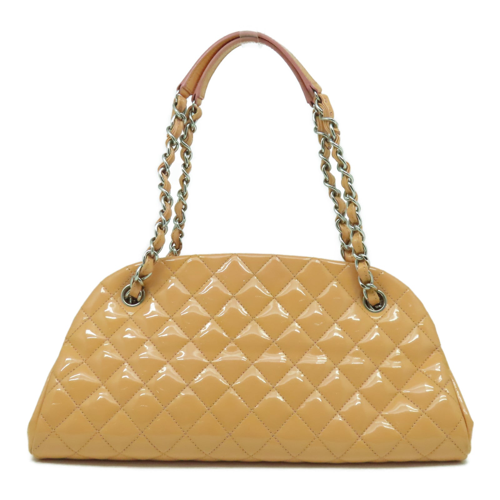 CHANEL 【清倉大減價】菱格漆皮皮革Chain Shoulder Bag銀扣鏈帶肩背袋橙色