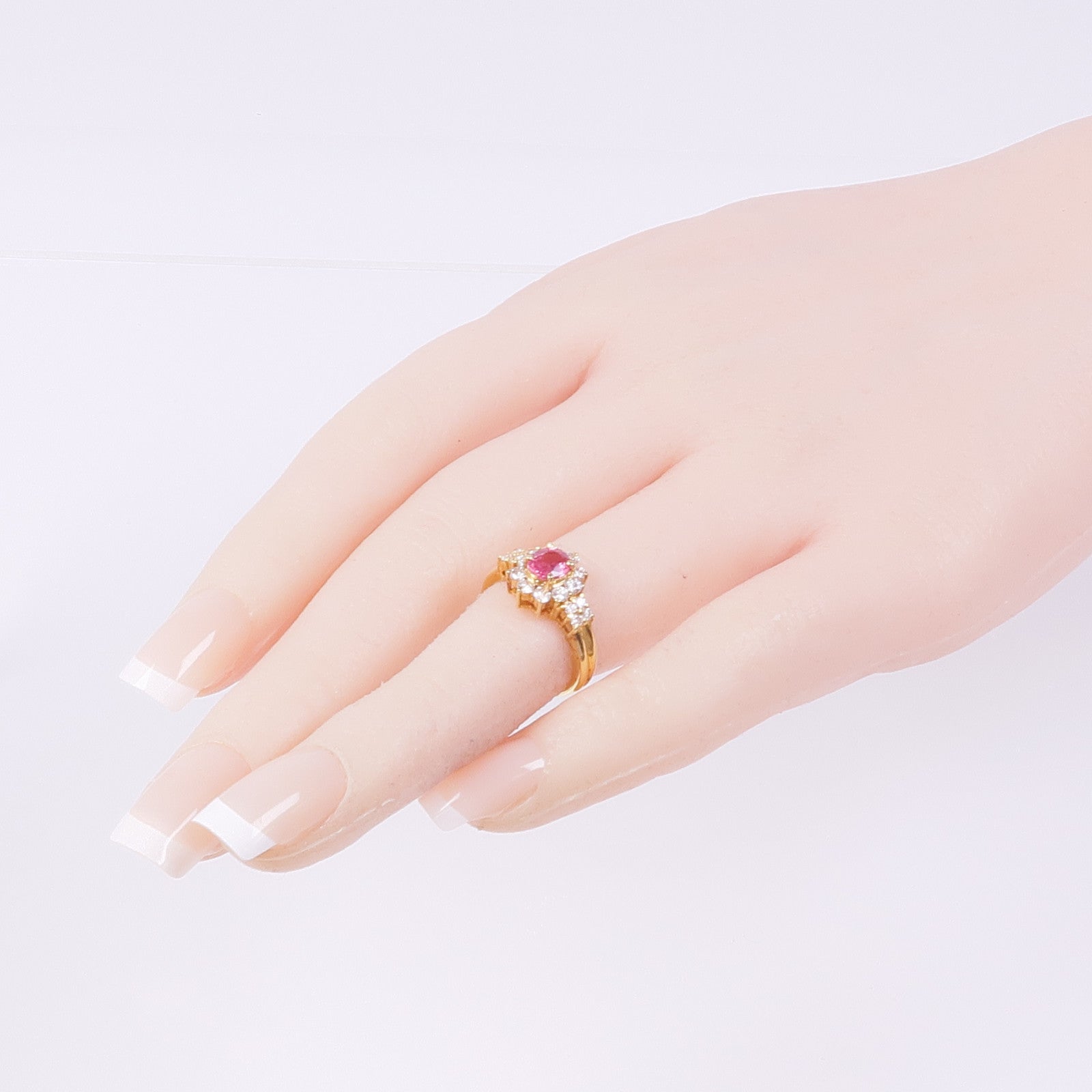 JEWELRY 18K黃金Pink Sapphire Diamond Ring紅寶石/鑽石戒指US#4.25