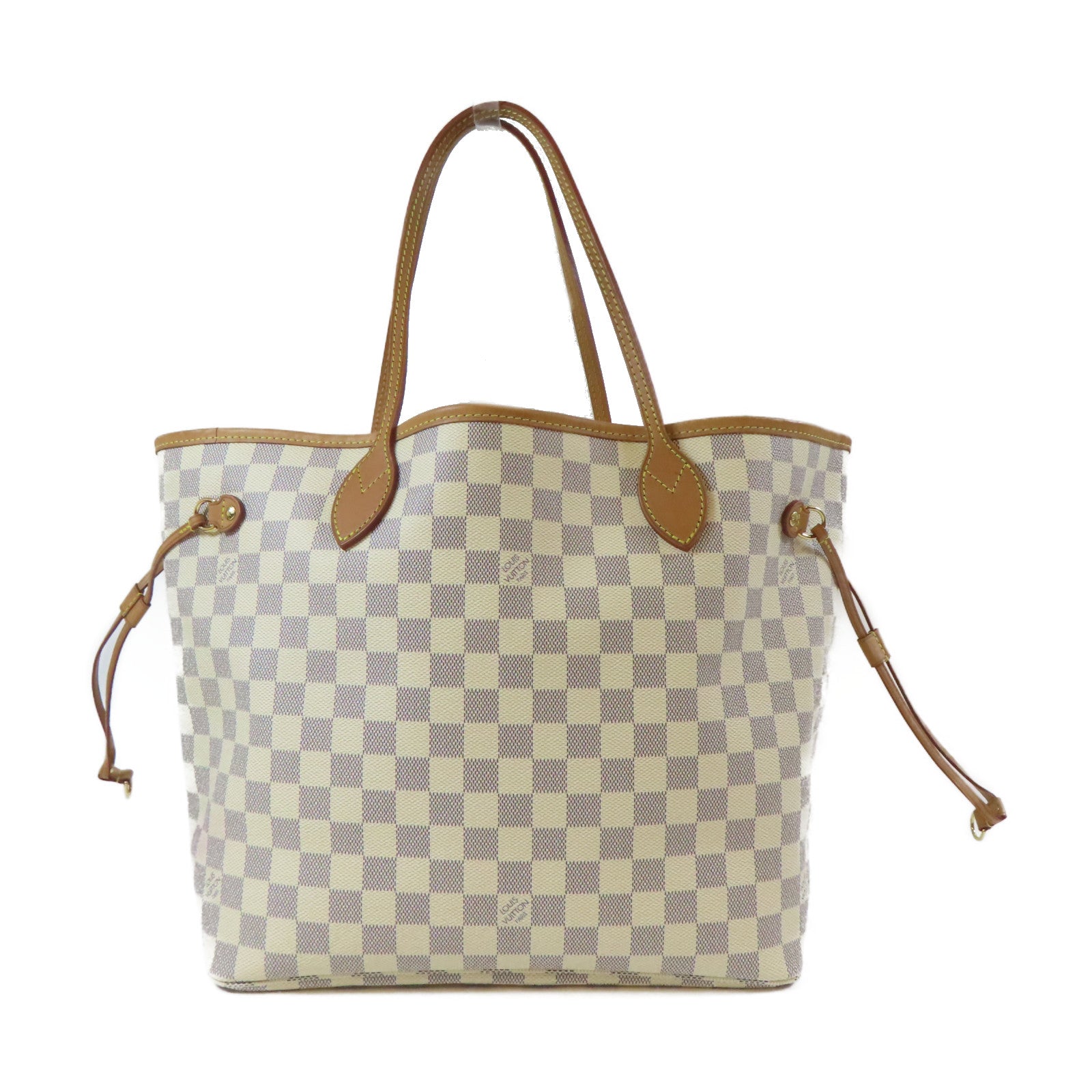 LOUIS VUITTON Damier Azur Neverfull MM金扣肩背袋白色