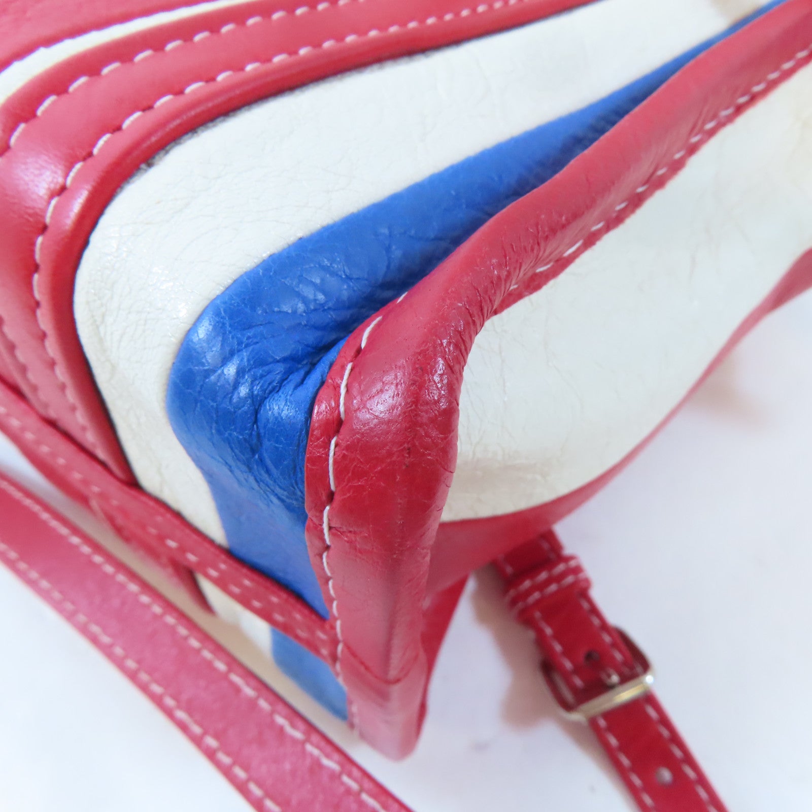 BALENCIAGA 牛皮皮革Bazar Bag銀扣手挽肩背兩用袋紅色/白色/藍色