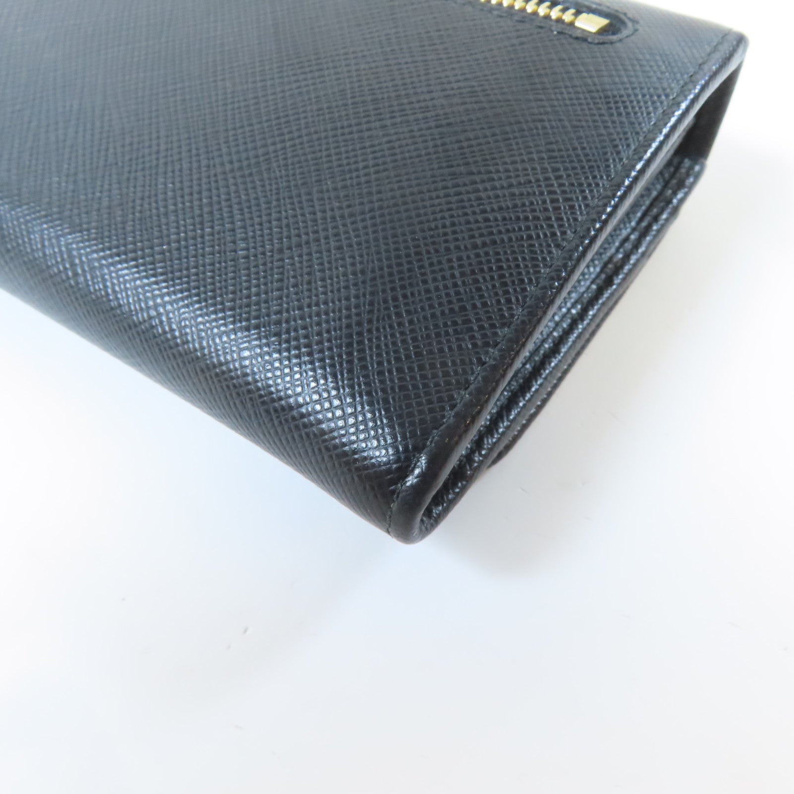 PRADA Saffiano皮革Long Wallet金扣長錢包黑色
