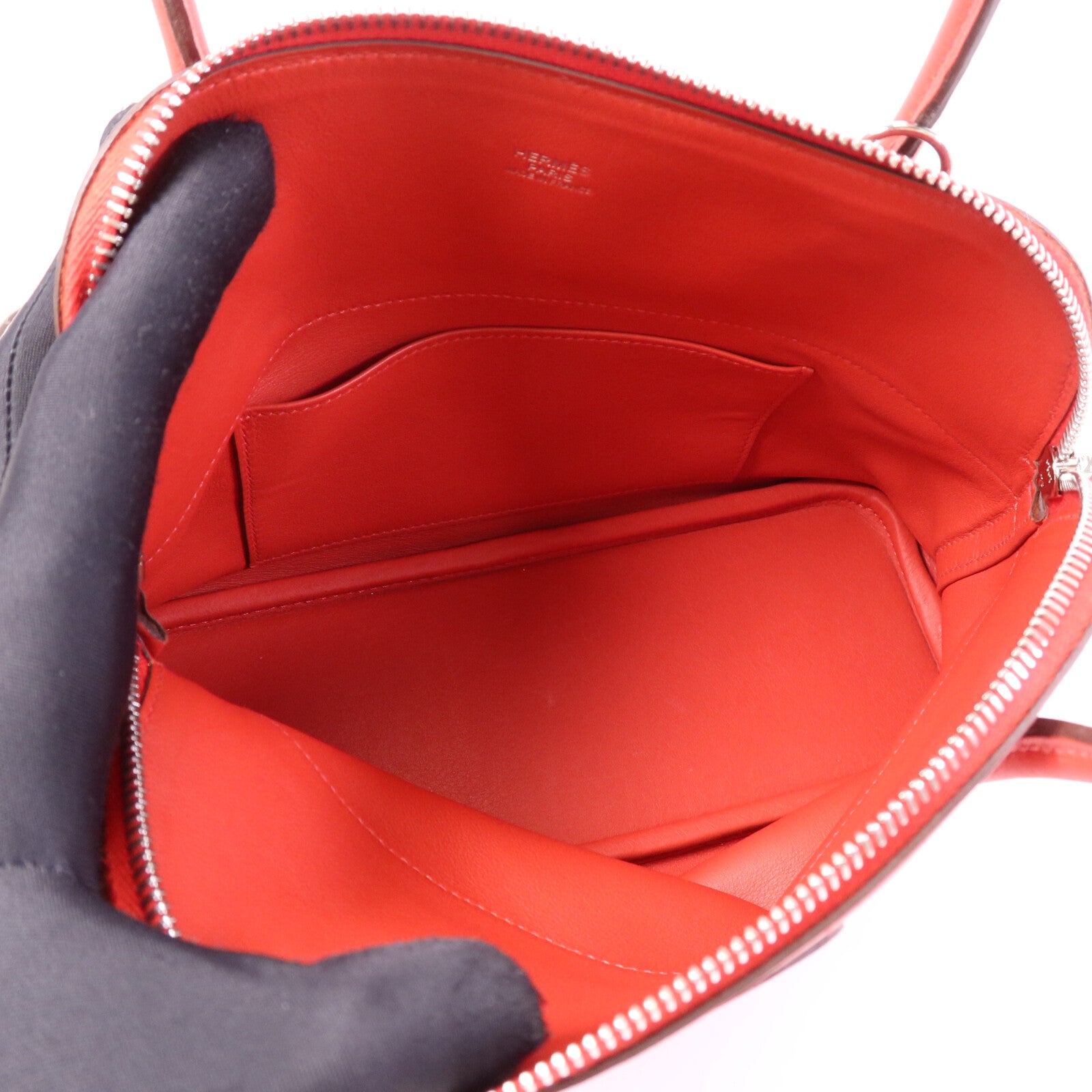 HERMES Swift皮革Bolide 27銀扣手挽肩背兩用袋Rouge Tomate