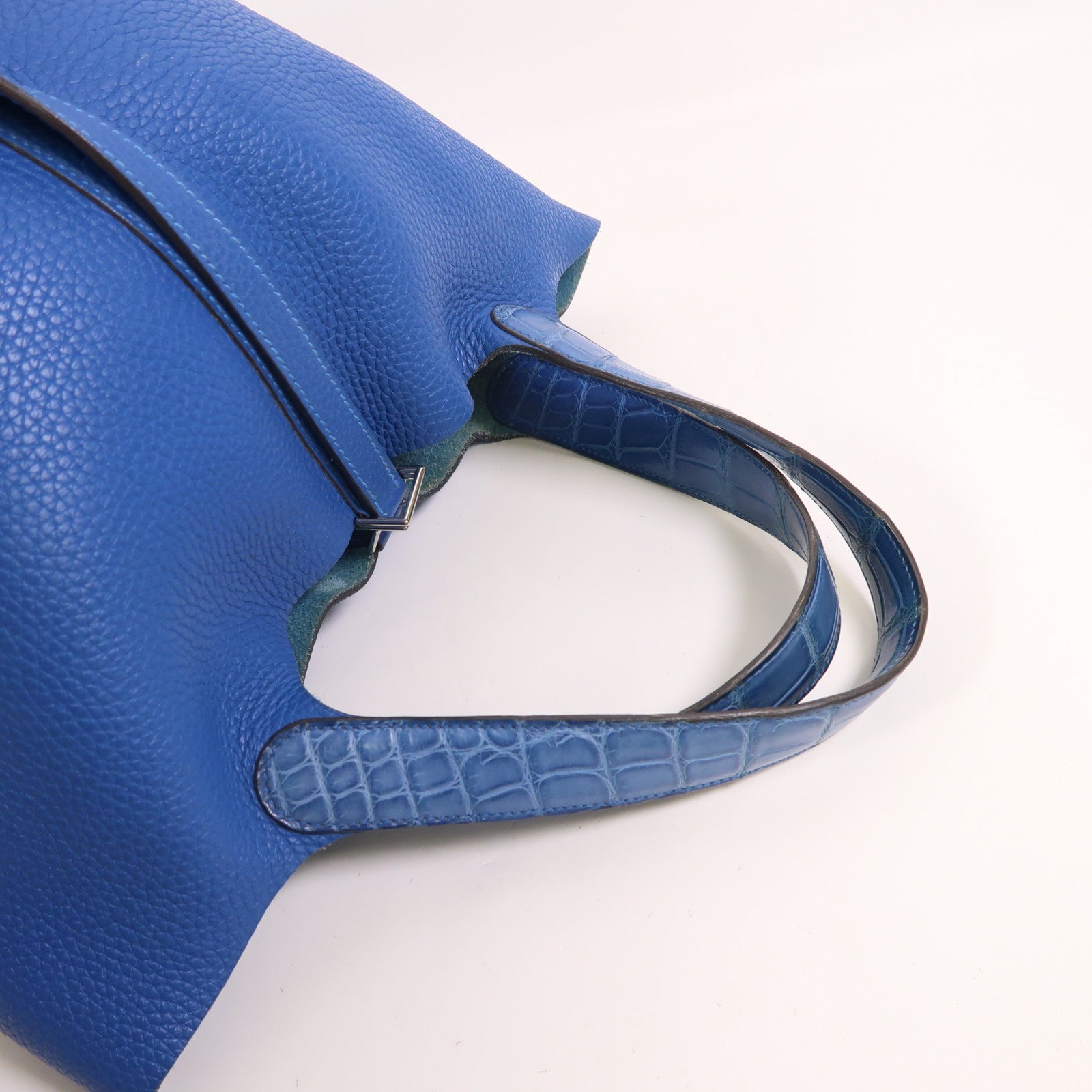 HERMES 鱷魚皮革/Clemence皮革Picotin MM Touch銀扣手挽袋Bleu Hydra