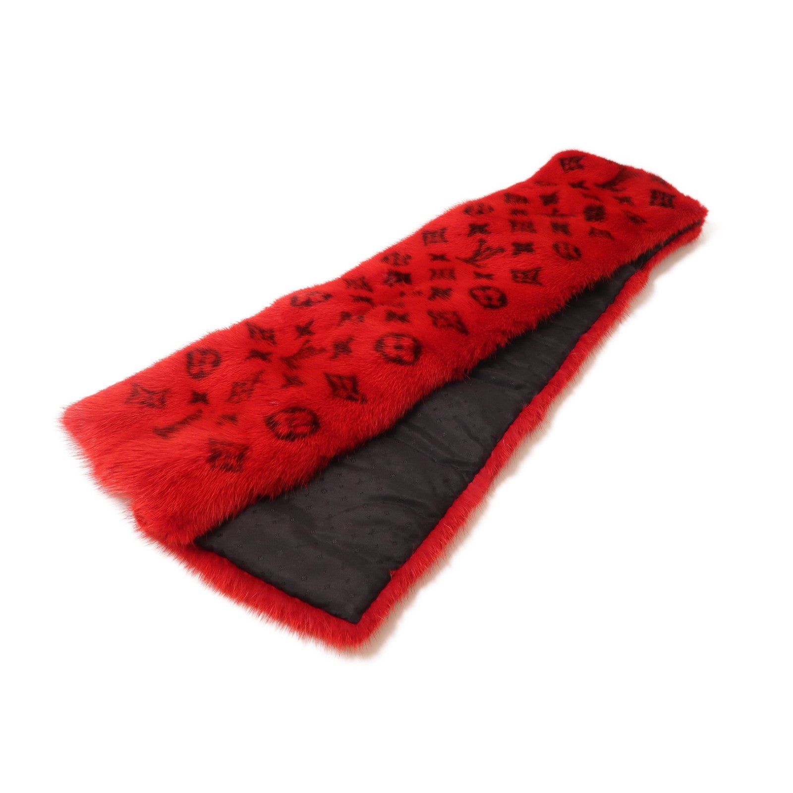 LOUIS VUITTON Mink/絲質Scarf圍巾紅色/黑色