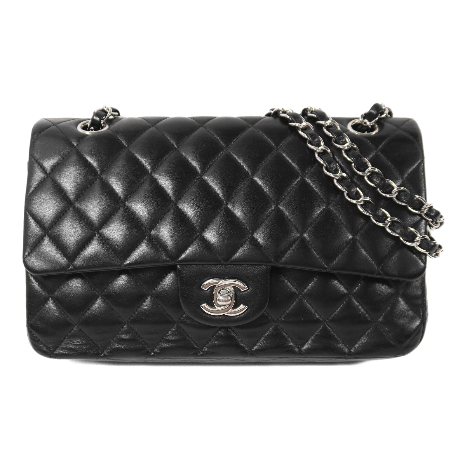 CHANEL 羊皮皮革Classic 25銀扣鏈帶肩背袋